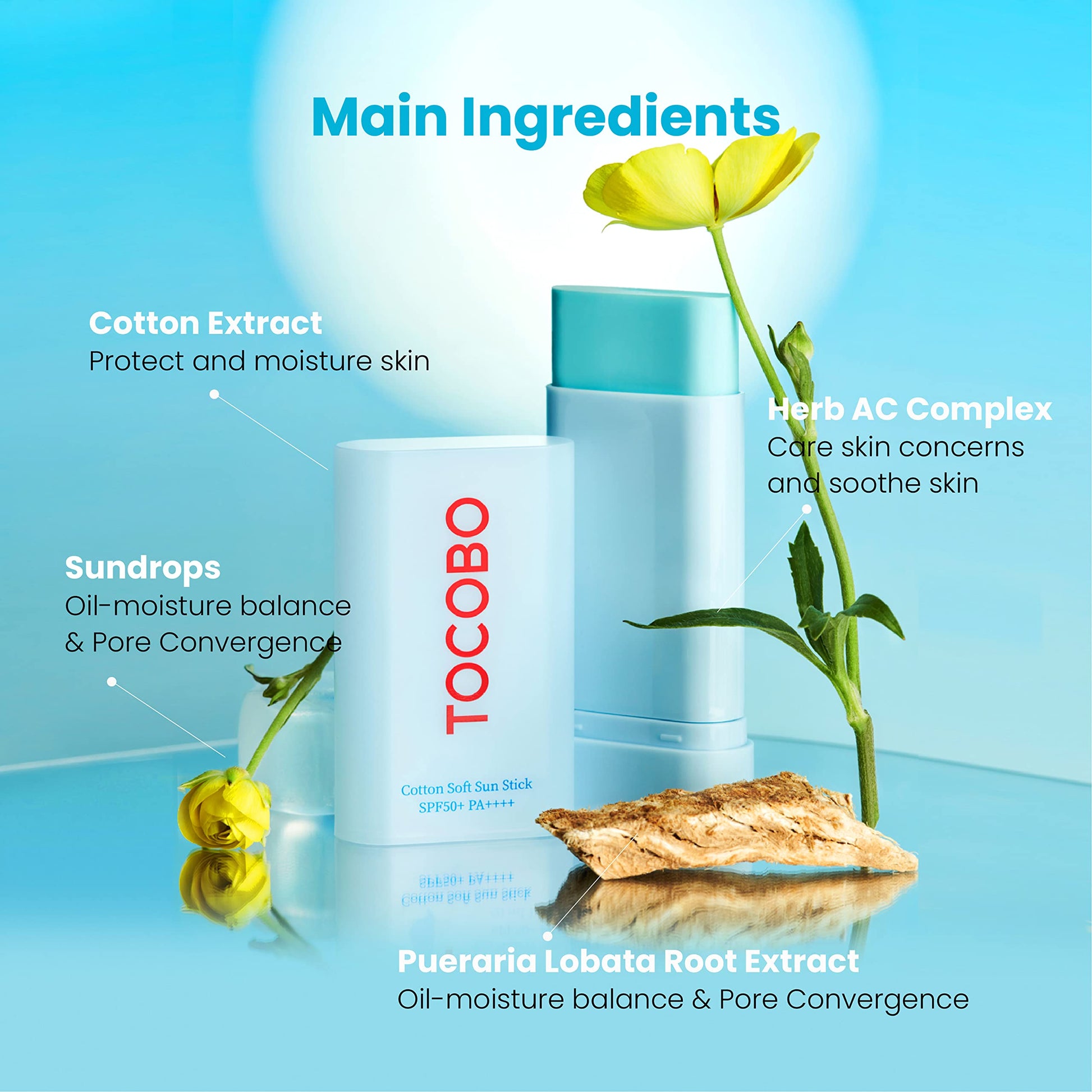 TOCOBO Barra Solar Suave de Algodón SPF50+ | Vegana y Mate 0.67 oz