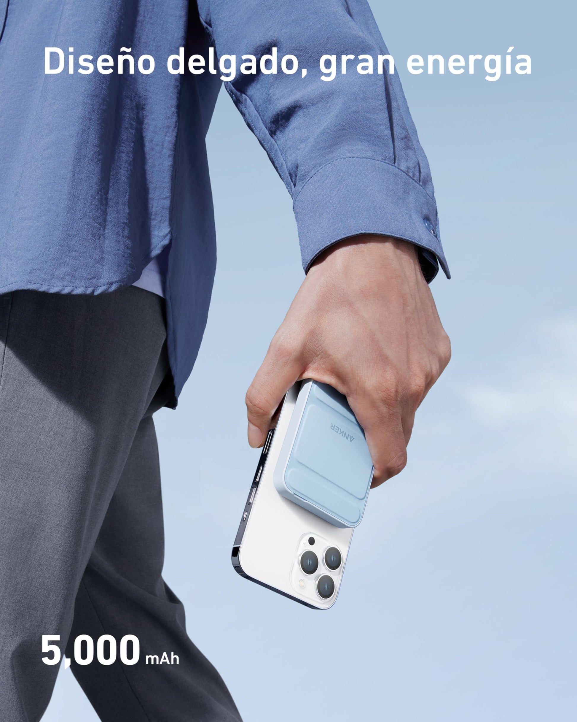 Batería Anker Azul magnética Plegable 5000 mAh Compatible con iPhone 15 Series
