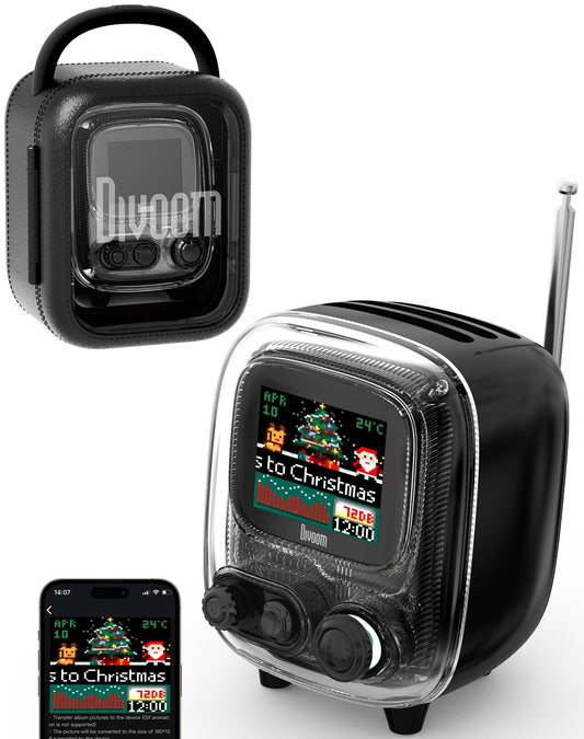 Divoom Tiivoo-2 Altavoz Bluetooth portátil con radio FM, Pixel Art Retro Mini Pequeño Altavoz Inalámbrico, Decoración clásico Adecuado para fiestas, oficina, computadora, hogar, recámara, cocina