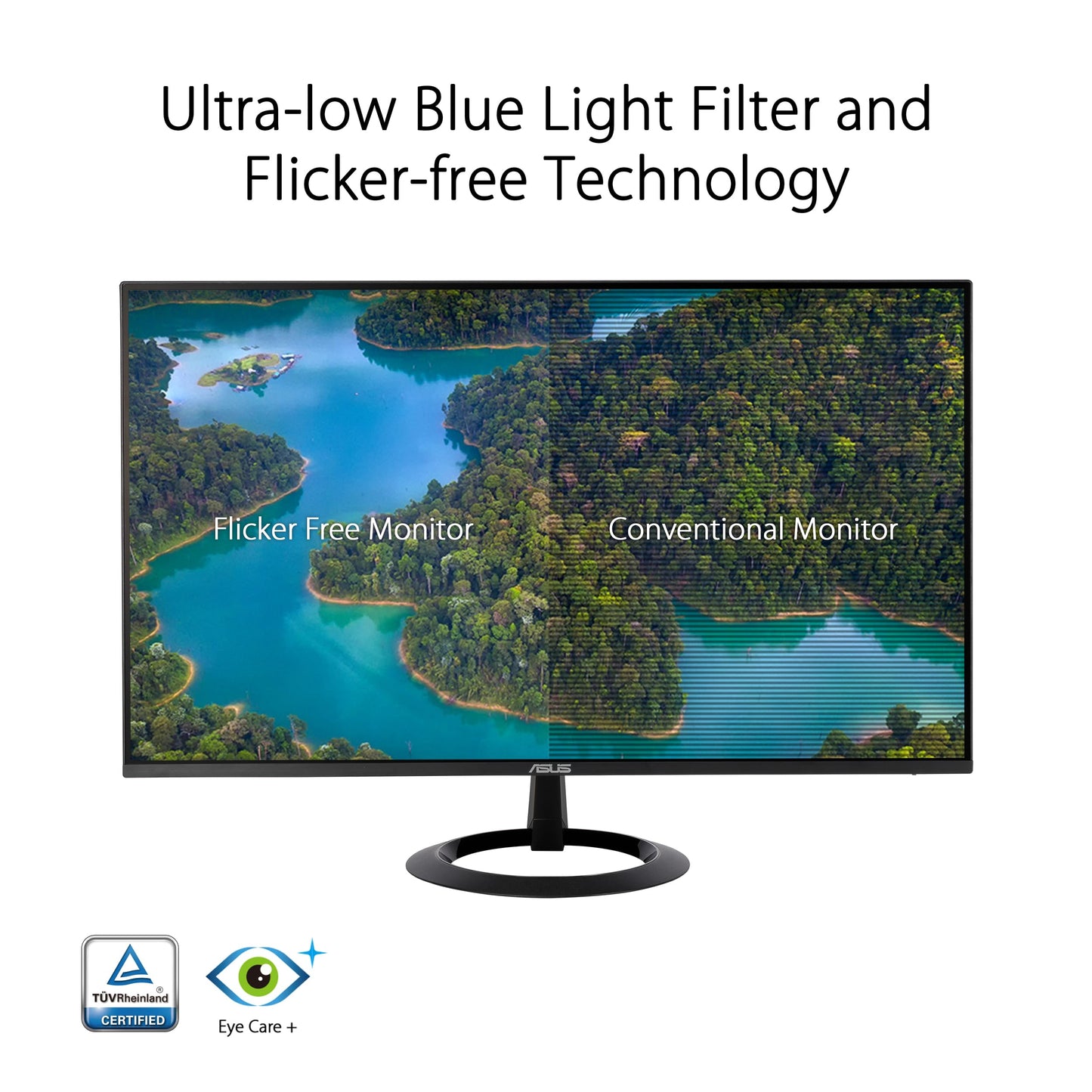 ASUS Monitor VZ24EHF Eye Care: 24 Pulgadas (23,8 Pulgadas visibles), IPS, Full HD, sin Marco, 100 Hz, sincronización adaptativa, MPRT de 1 ms, HDMI, luz Azul Baja, sin Parpadeo, Montaje en Pared