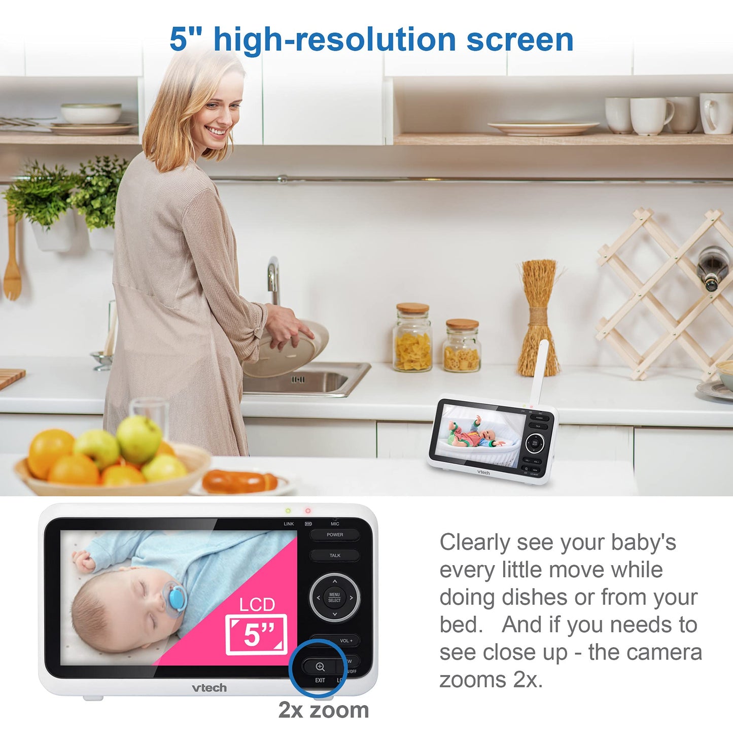 Monitor de Vídeo VTech VM350 Negro con Pantalla de 5 Pulgadas y Visión Nocturna para Bebé