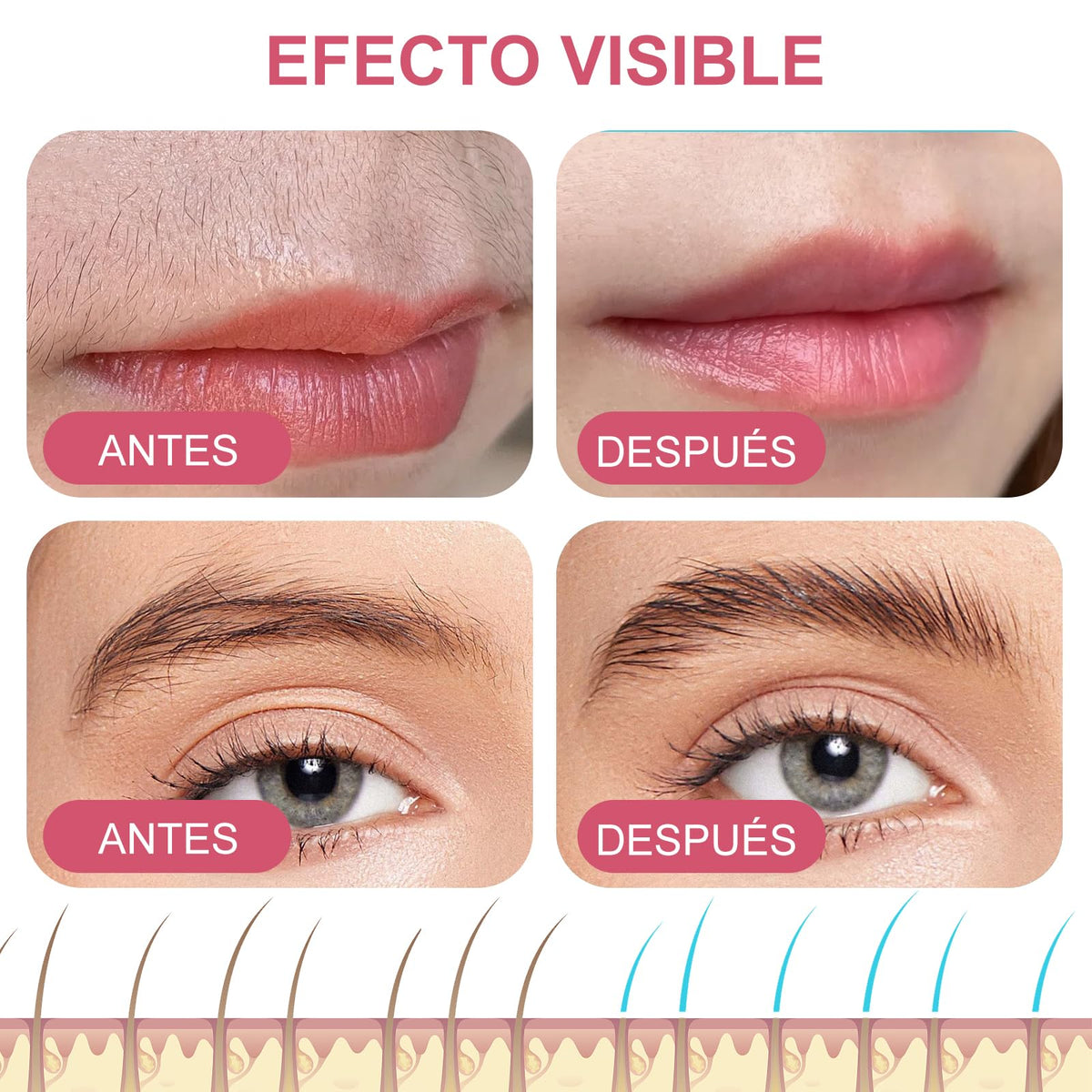 BALYSTOK Depiladora Facial Mujer Flawless con Luz LED, Sin Dolor, Portátil y Recargable, Removedor de Vello Facial para Labios, Cejas, Nariz, Barbilla, Bikini y Axilas, con 2 Cabezales de Repuesto y 1 Cepillo de Limpieza
