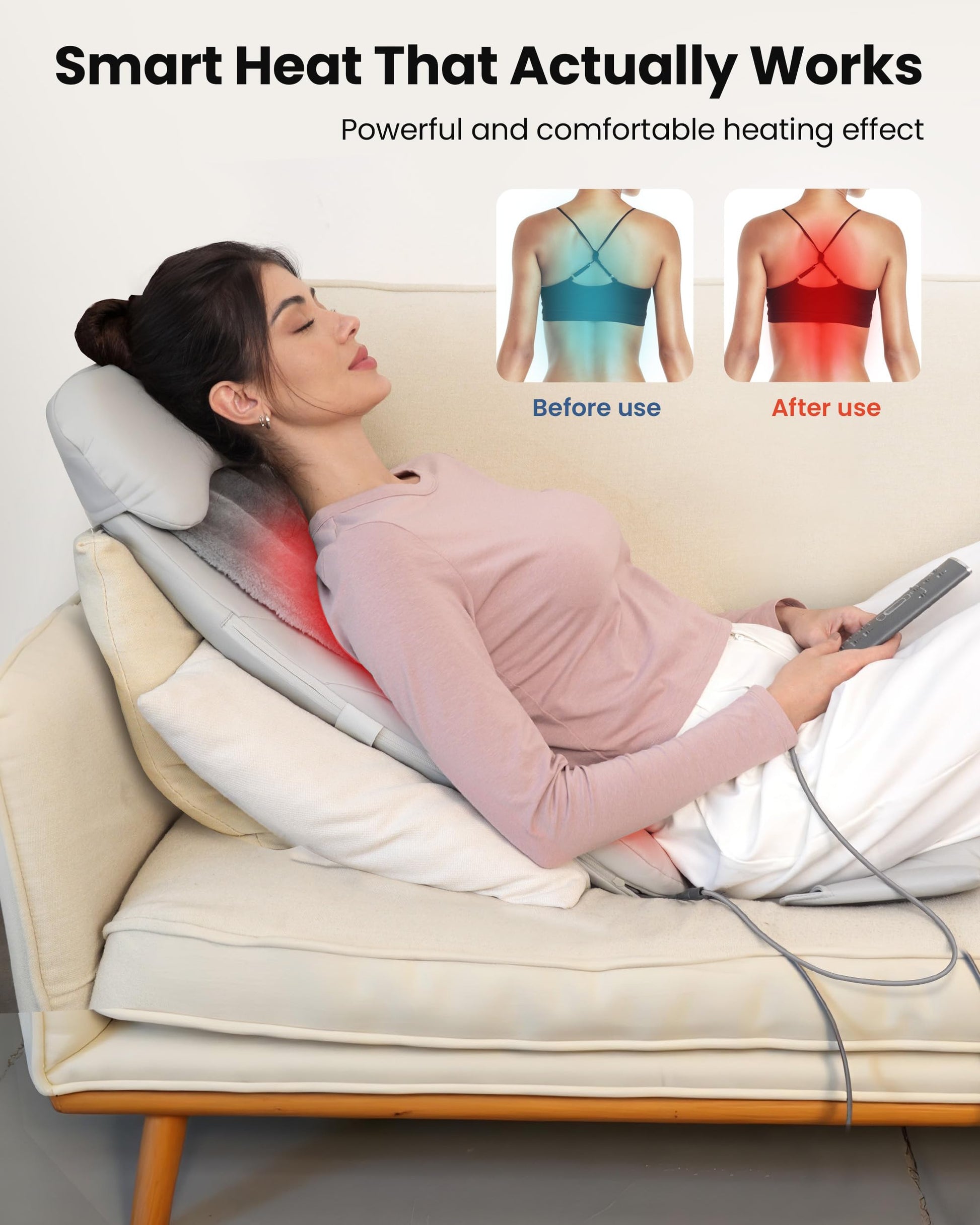 COMFIER - Masajeador de espalda con calor, cojín de asiento de masaje Shiatu 2D/3D, 2 modos de masaje automático, masajeador de espalda completa con vibración, almohadilla de silla de amasamiento de