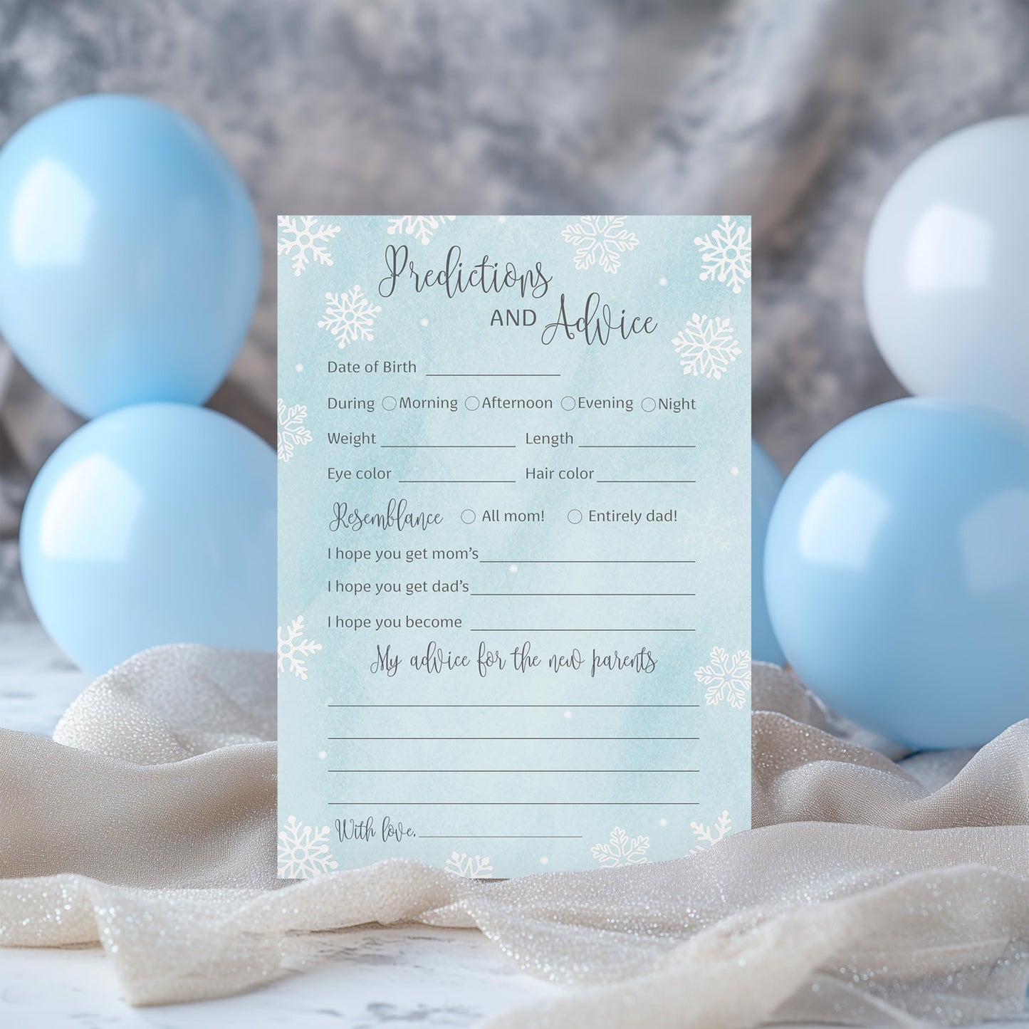SNOWFLAKES - Tarjetas de predicción y consejos – Paquete de 25 – Juego de baby shower para niños, deseos para nuevos padres, mamá y papá, mamá y papá, mensaje de baby shower actividad, recuerdo Frost Holiday G781-PDAV