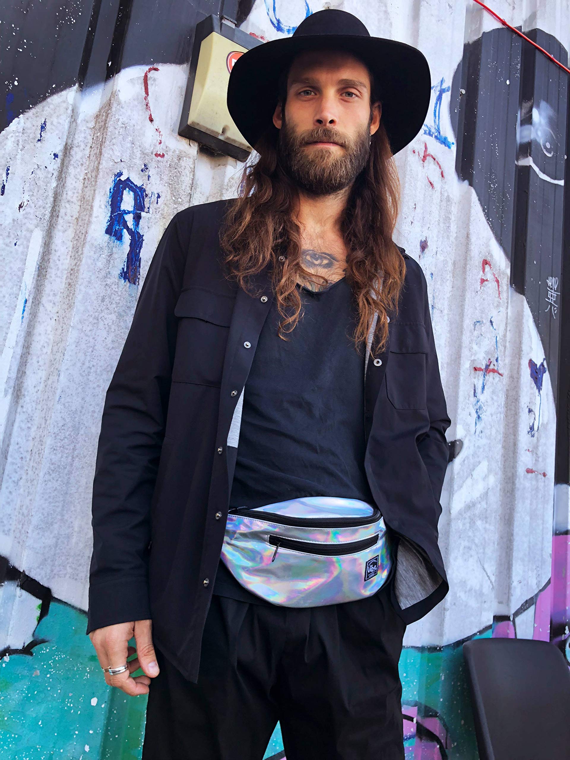 Riñonera Vibe Festival Gear Negra Plateada Dorada Holográfica para Hombres y Mujeres
