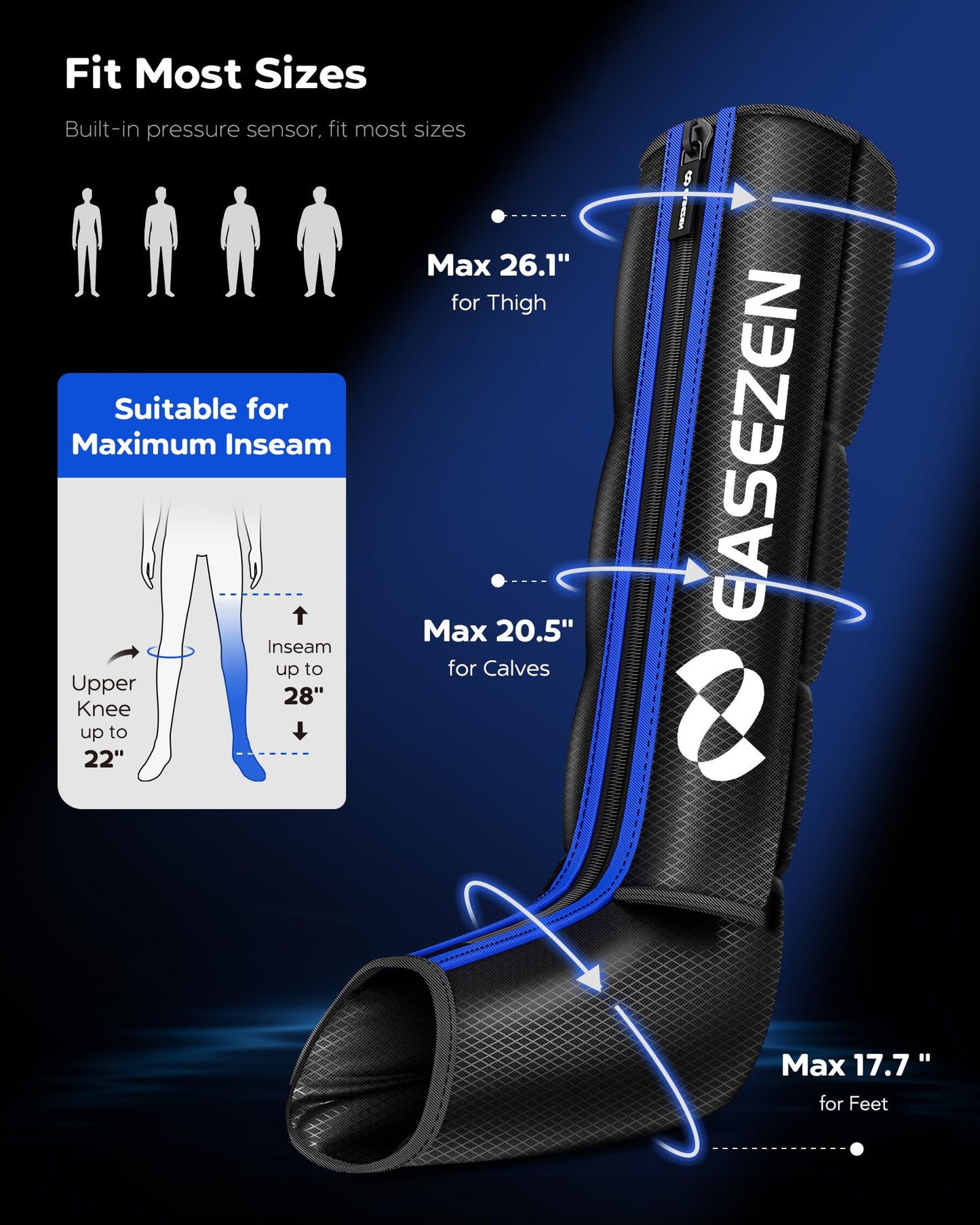EaseZen Masajeador de Piernas para la Circulación y el Alivio del Dolor, Sistema de Terapia de Compresión de Aire para una Recuperación Rápida, Botas de Masaje de Pies y Piernas Completas para la Fatiga, con 6 Modos, 3 Intensidades y 3 Temporizadores, Reg