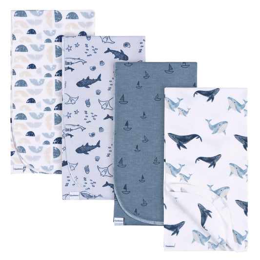 Gerber - Mantas Unisex para bebé, 100% Franela de algodón, 30 x 30 Pulgadas (Paquete de 4), Calma Costera, Talla única