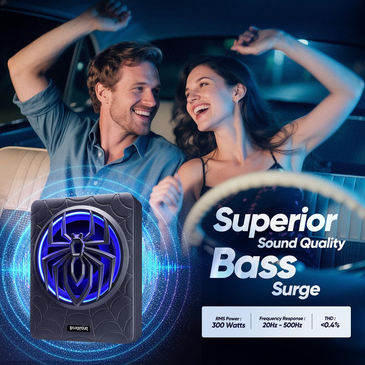 Seventour Subwoofer delgado de 1200 W de 10 pulgadas con asiento para coche, subwoofer de audio para coche/camión con amplificador integrado, paquete combinado de amplificador, con luz LED RGB