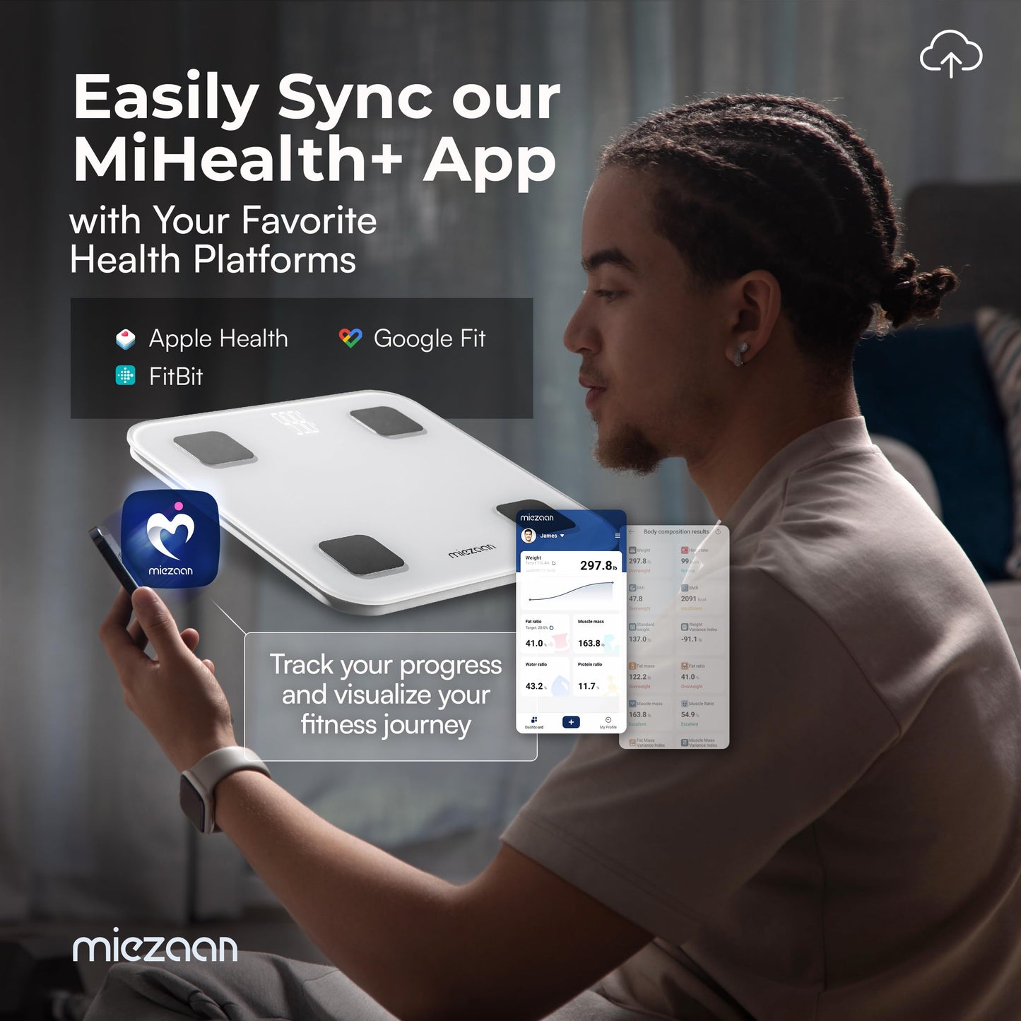 BodyView - Escala inteligente de 4 electrodos para peso corporal, báscula digital - 24 métricas - Escala con IMC, grasa corporal, mediciones de masa muscular, apto para FSA/HSA