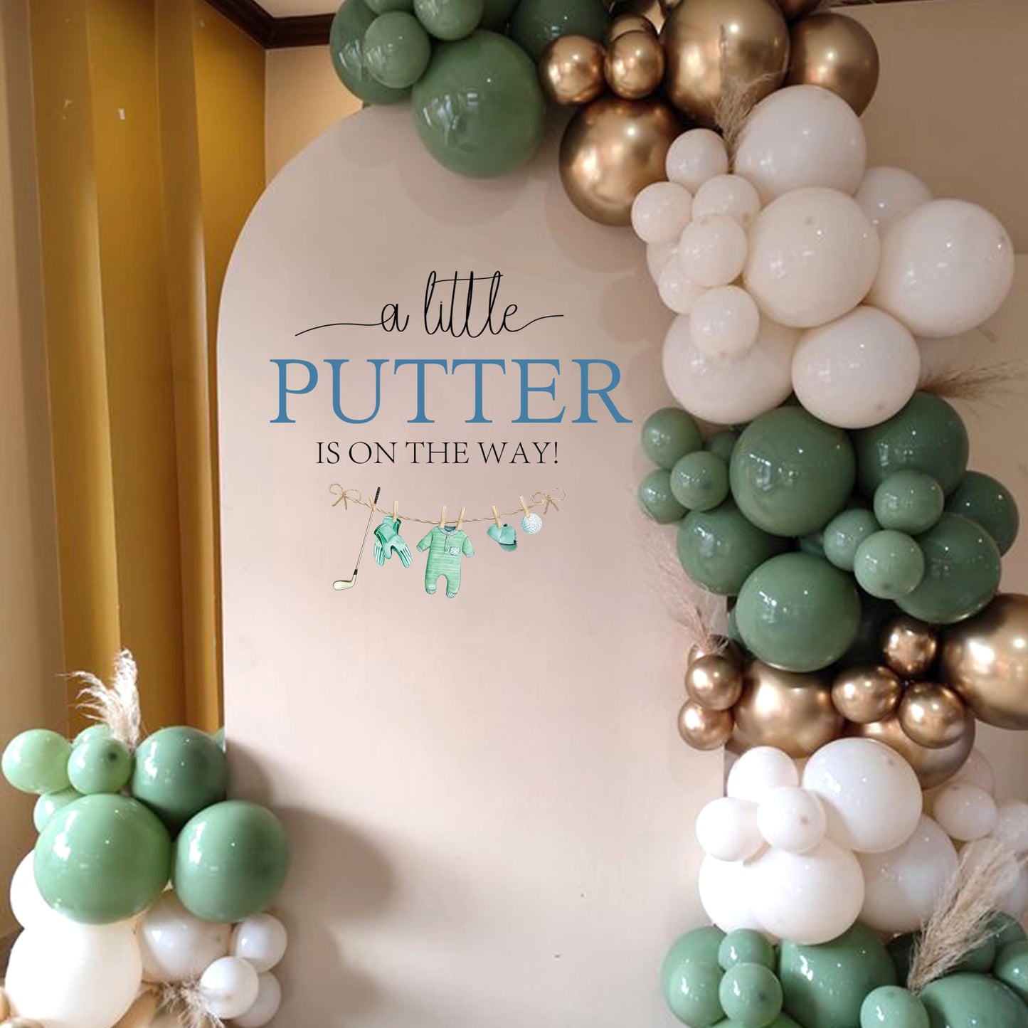 Upfirst - Calcomanía con texto en inglés "A Little Putter is on the Way", diseño de deportes y golf, decoración de fondo de fiesta para baby shower (A Little Putter Golf)