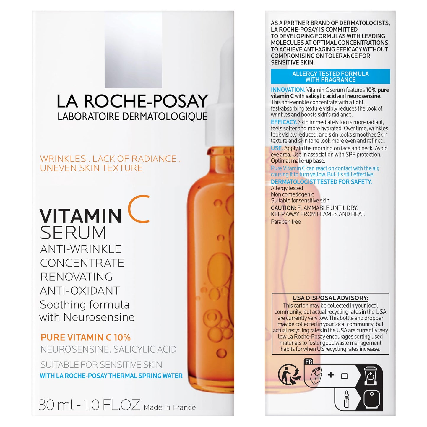 La Roche Posay Pure Vitamin C10 Serum Facial Anti-Oxidante con Vitamina C que brinda limunosidad y mejora la textura de la piel, apta para piel mixta a grasa 30ml