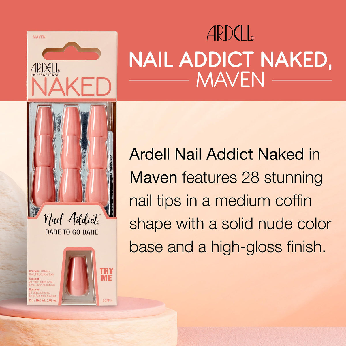 Ardell Uñas Postizas Nail Addict Naked Maven. Forma rectangular Mediano 1 Unidad (Paquete De 1)