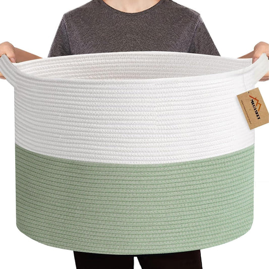MEGASKET Cesta extragrande para cobijas, 56 x 56 x 36 cm, contenedor de almacenamiento de juguetes para niños y mascotas, organizador de juguetes para bebés y niños pequeños, cesta tejida de cuerda de