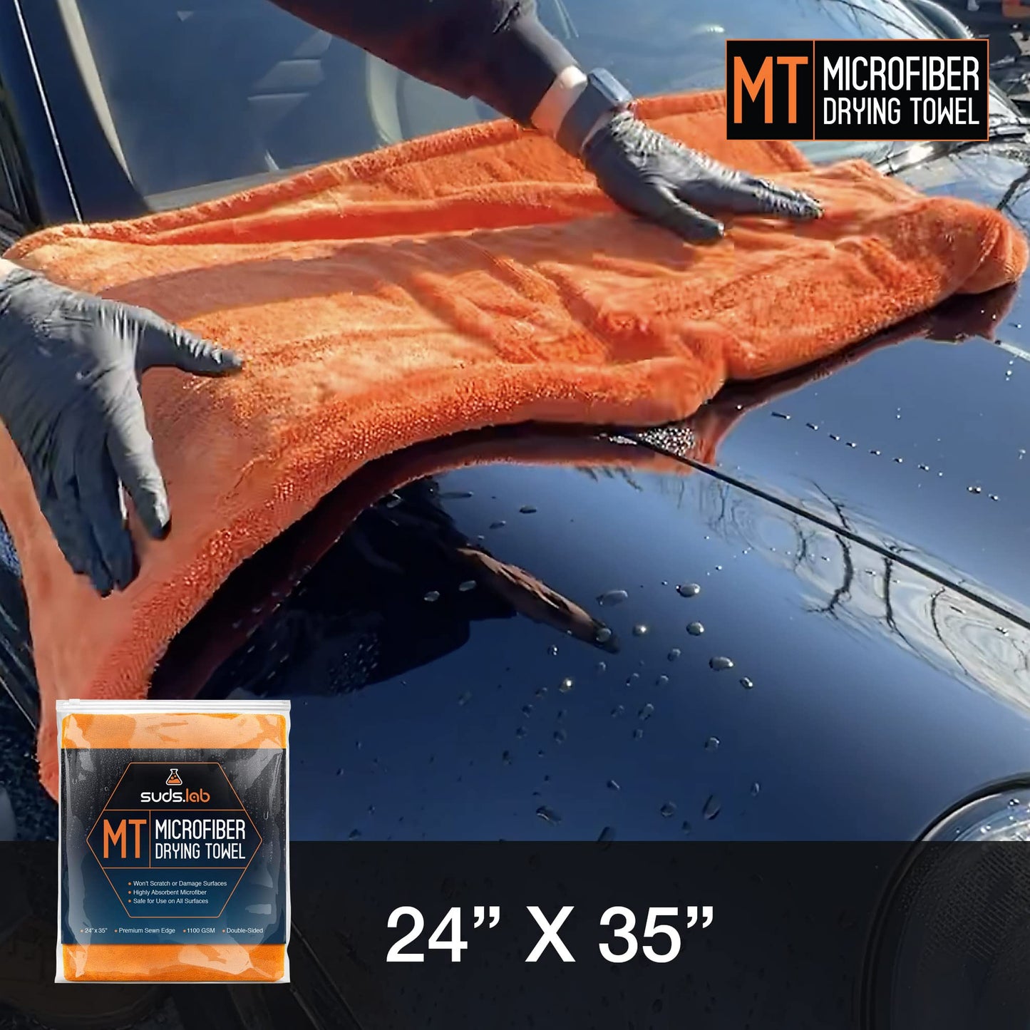 Toalla de Secado de Microfibra Suds Lab Azul Grande para Exterior del Automóvil