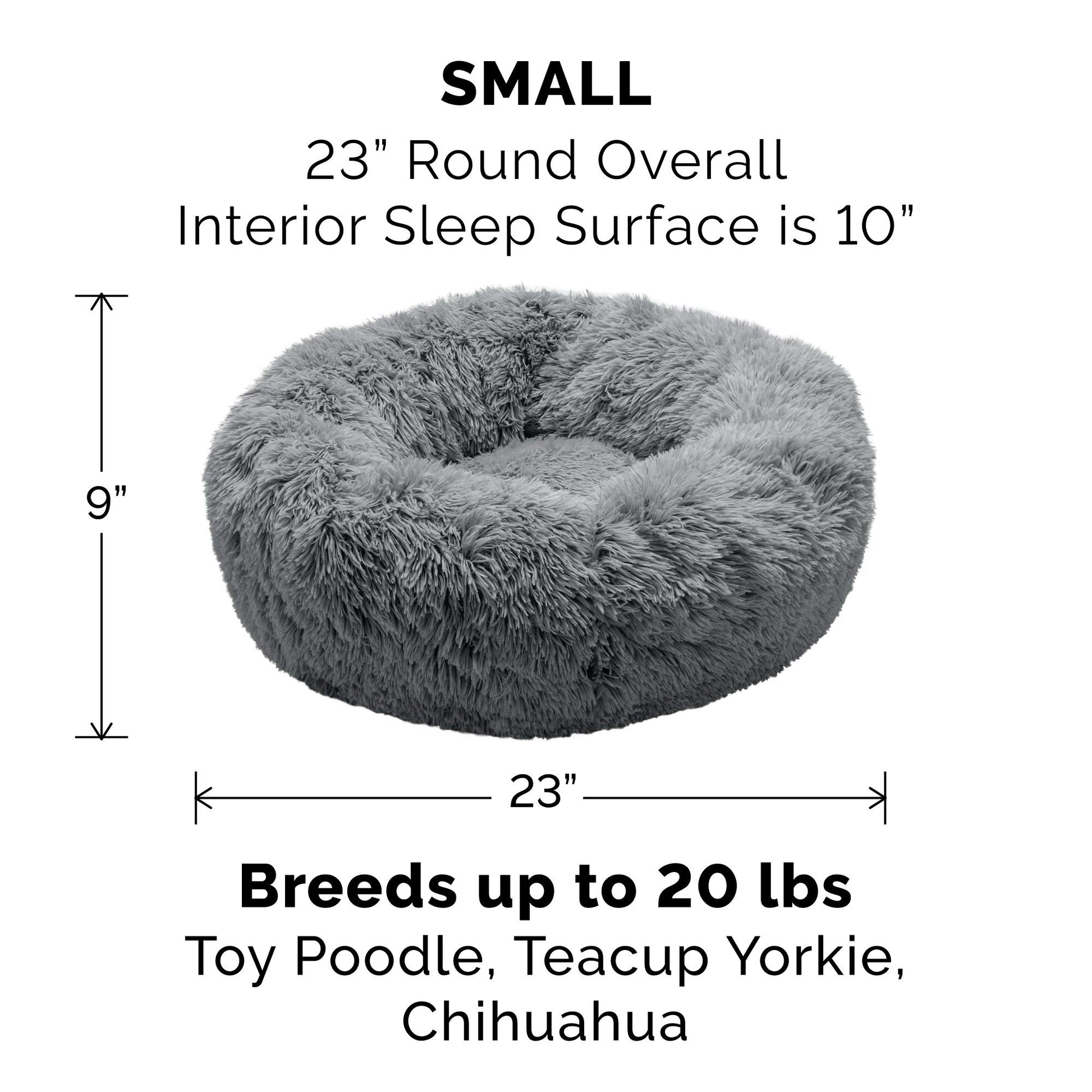 Furhaven 23" Round Small Donut Dog Bed Plush Long Faux Fur Calming Cuddler, Washable - Gray, Small