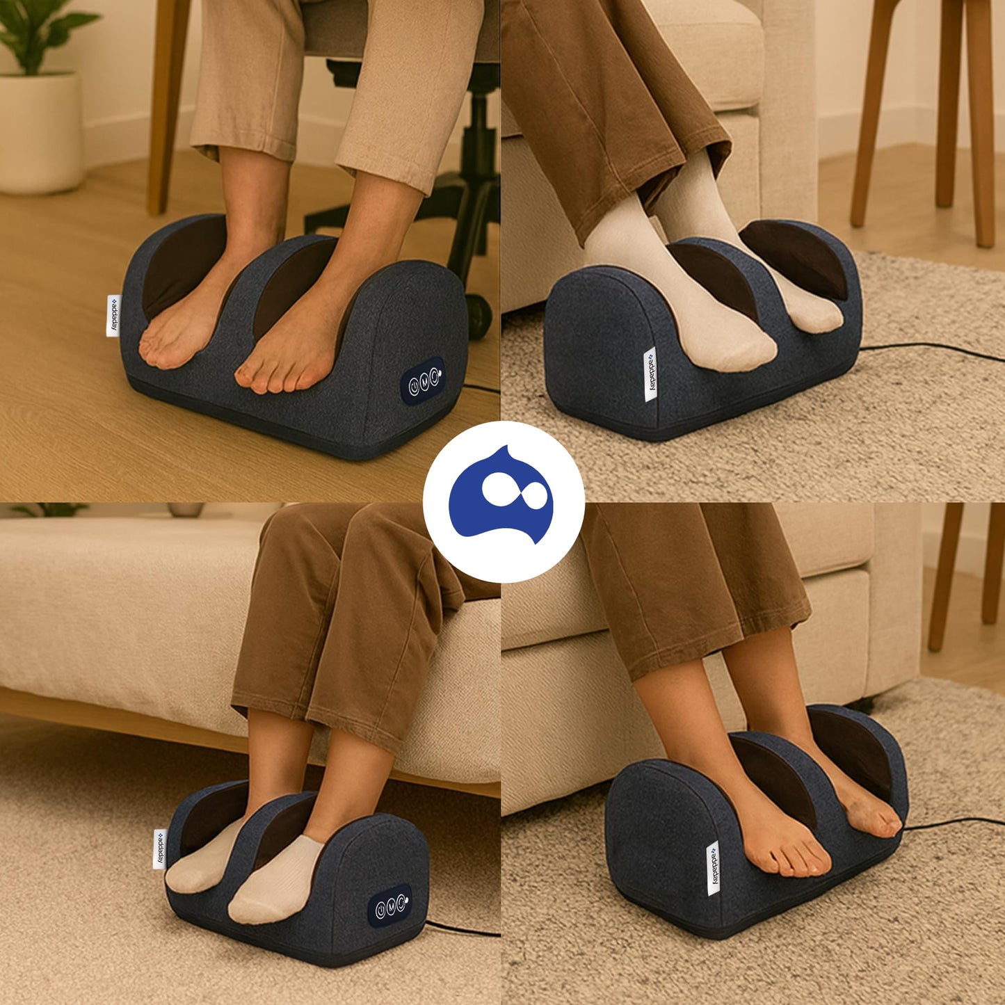 Bluelander Masajeador de Pies Eléctrico con Calor, 3 Niveles de Intensidad, Masajeador de Pantorrillas y Brazos Ergonómico, Ranura Masajeadora, Alivia el Dolor y Fatiga