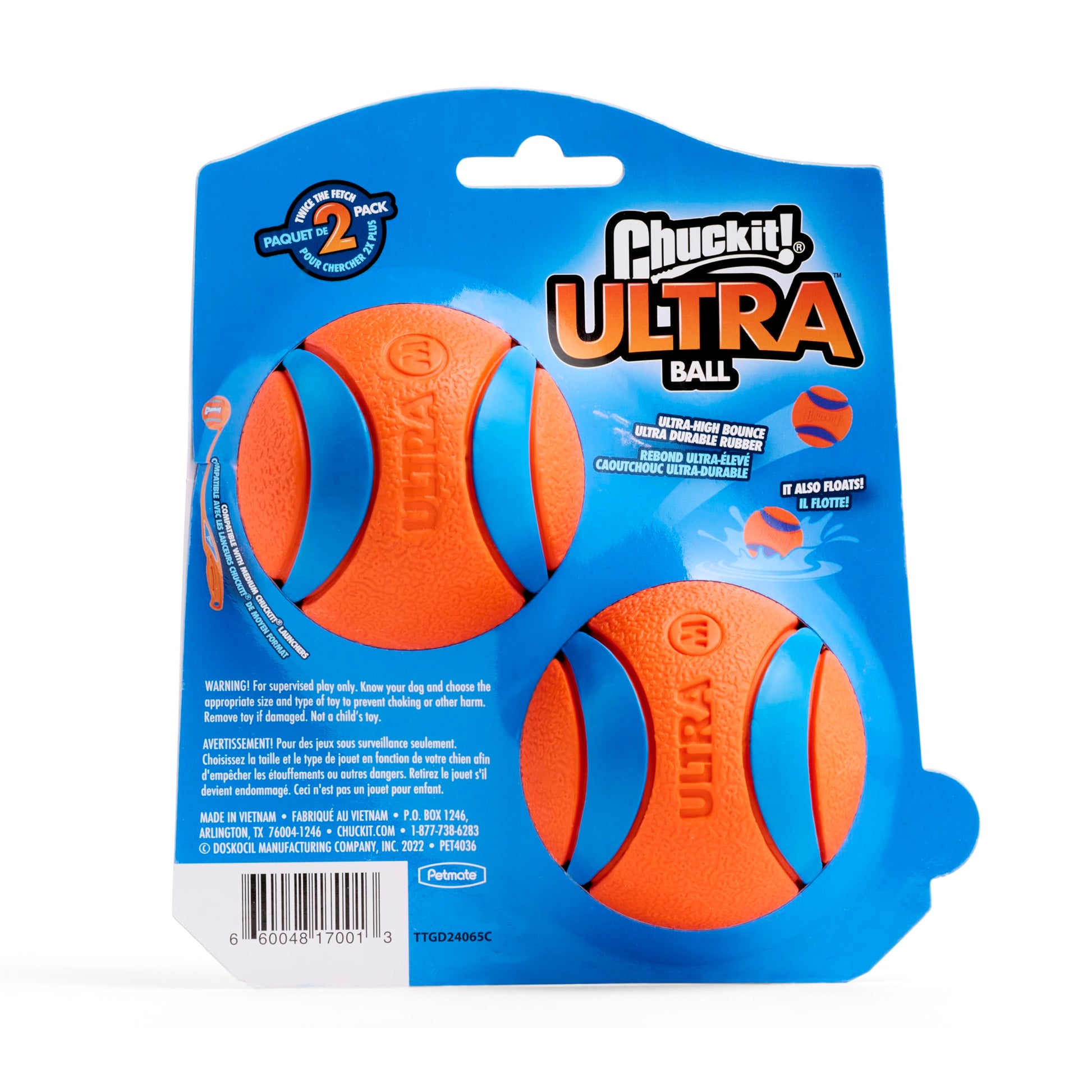 Chuckit! Ultra Ball, Anaranjado, Mediana, 2.5 pulgadas, 2 piezas