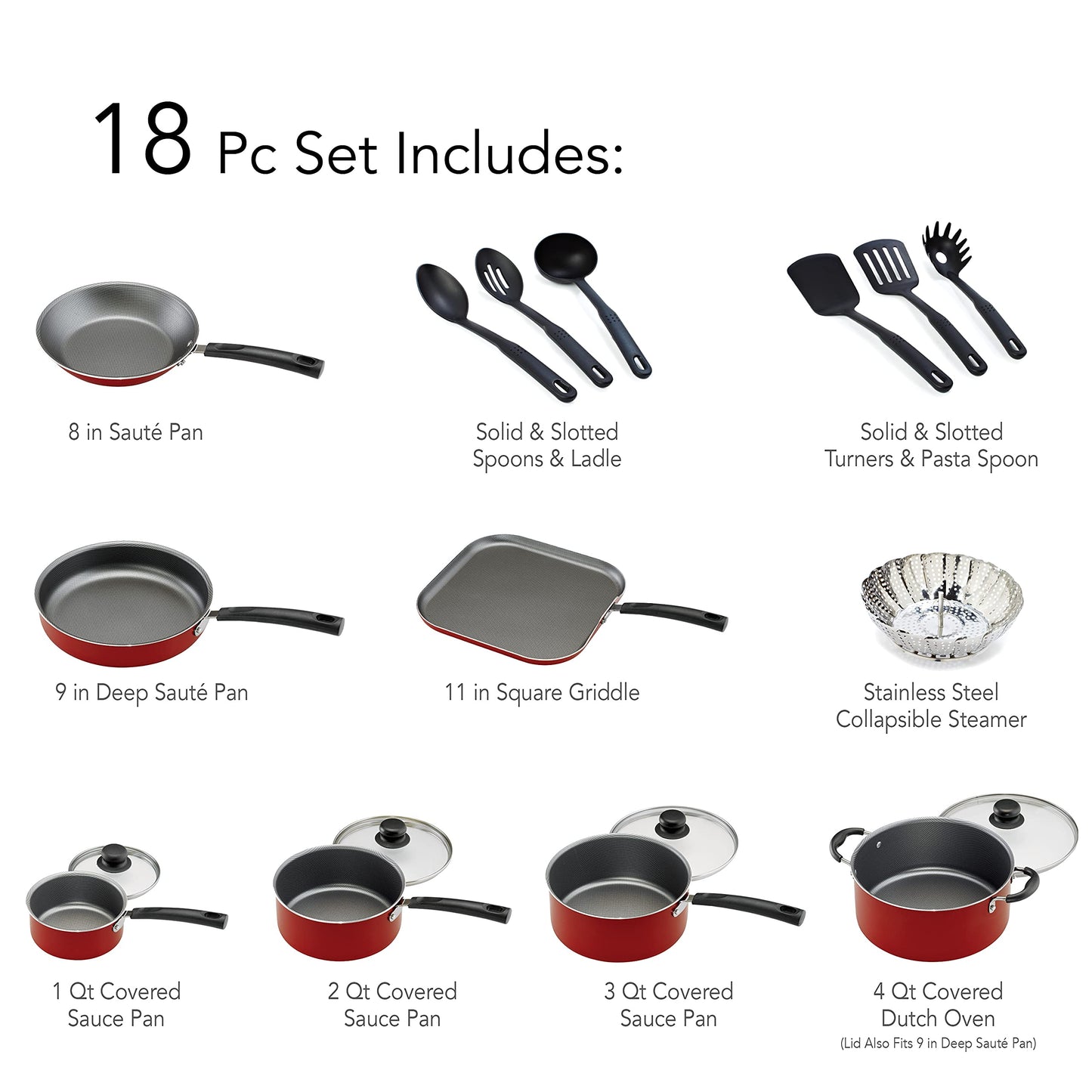 Batería de Cocina Tramontina Rojo Antiadherente Aluminio 18 Piezas