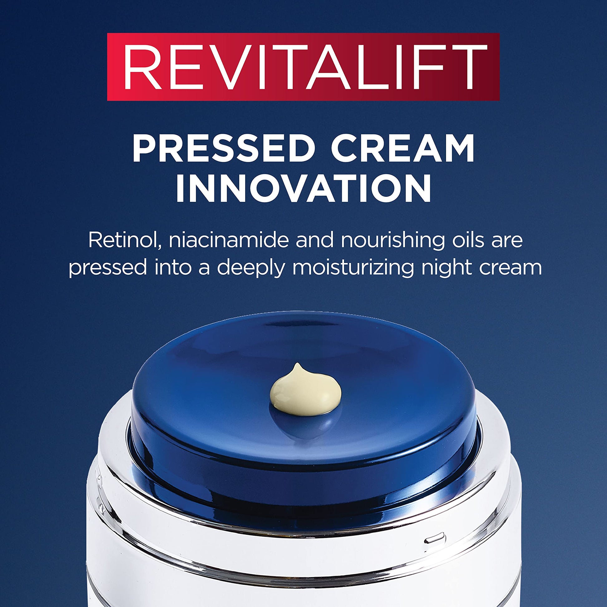 L'Oreal Paris Revitalift Pressed Night Cream with Retinol, Niacinamide, Visibly Reduce Wrinkles, Hydrate for Face, Under Eye, Neck, Chest, Dermatologist tested + Hyaluronic Acid Serum Sample, 1 kit, 2