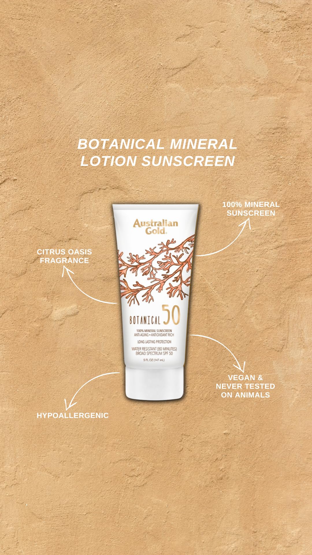 Australian Gold Botanical Sunscreen SPF 50 Mineral Lotion, 5 Fl Oz