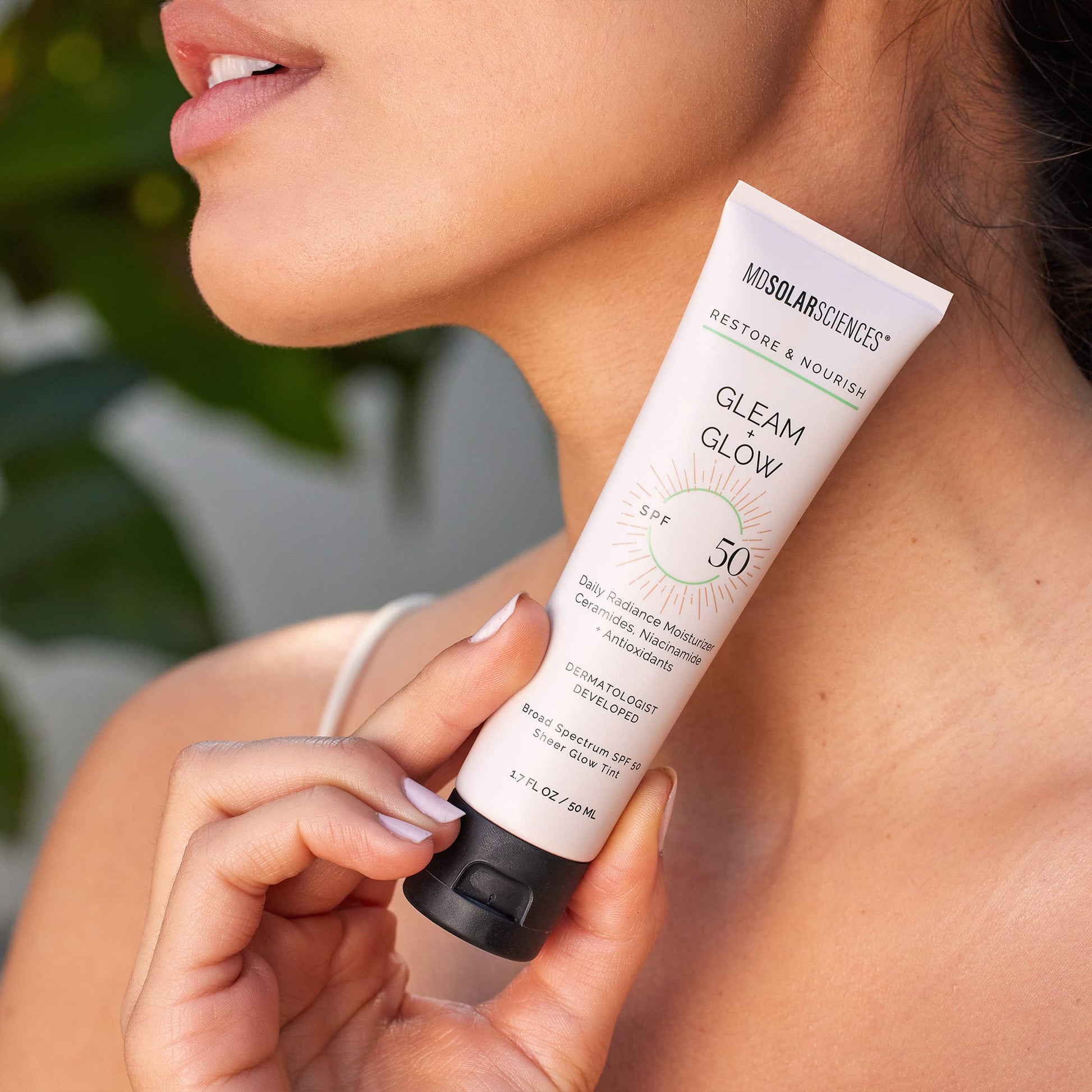 MDSolarSciences Gleam and Glow SPF 50 - Contains Skin Nourishing Ingredients - Restores, Plumps and Protects your Epidermis - Wear Alone or Used for Illuminating Primer - 50 ml Moisturizer