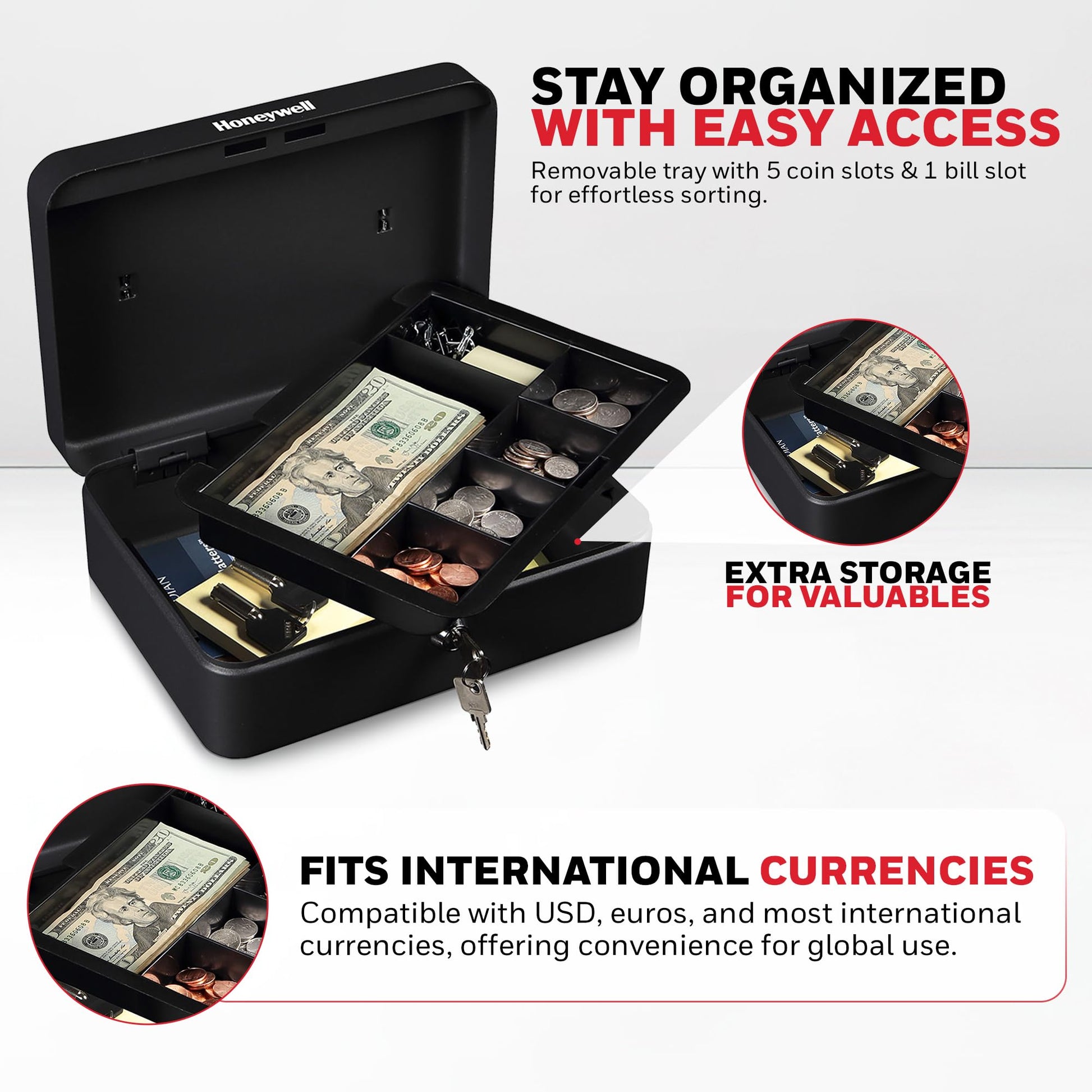 Honeywell Safes & Door Locks - 6112 Standard Steel Cash Box with Key Lock, Black