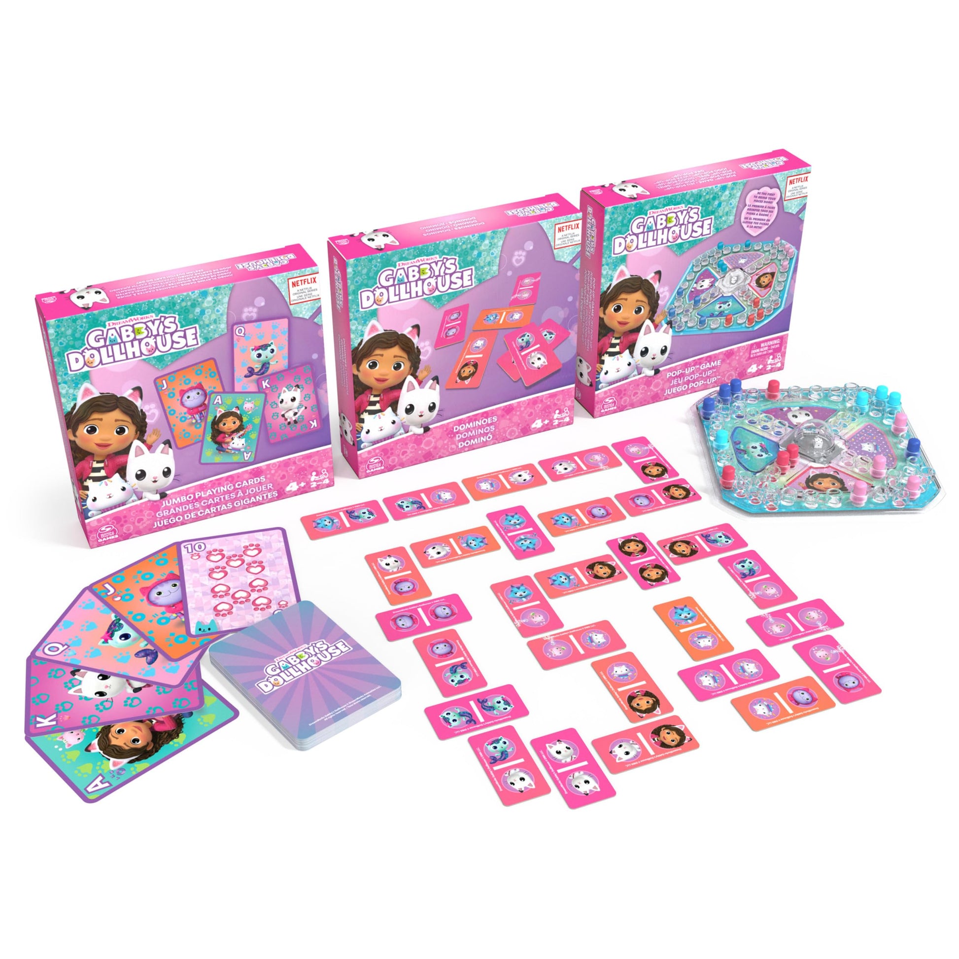 Cardinal, Conjunto de Regalo de 3 Juegos de La Casa de Muñecas de Gabby, Juego Pop-Up, dominó y Juego de Cartas Gigantes, Juguetes para niños de Gabby's Dollhouse, para niños a Partir de 4 años