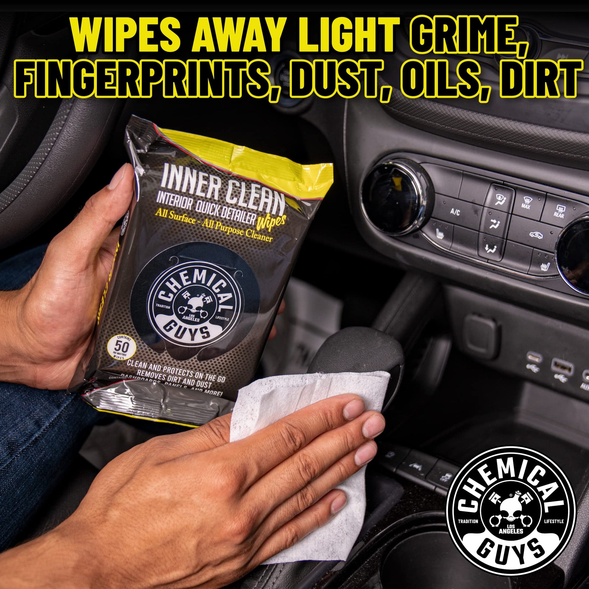 Chemical Guys Paquete Mega 50 Toallitas Detalladoras y Protectoras InnerClean Interior de, seguras para coches, camiones, todoterrenos, motocicletas, vehículos recreativos y más, (50 uds.)