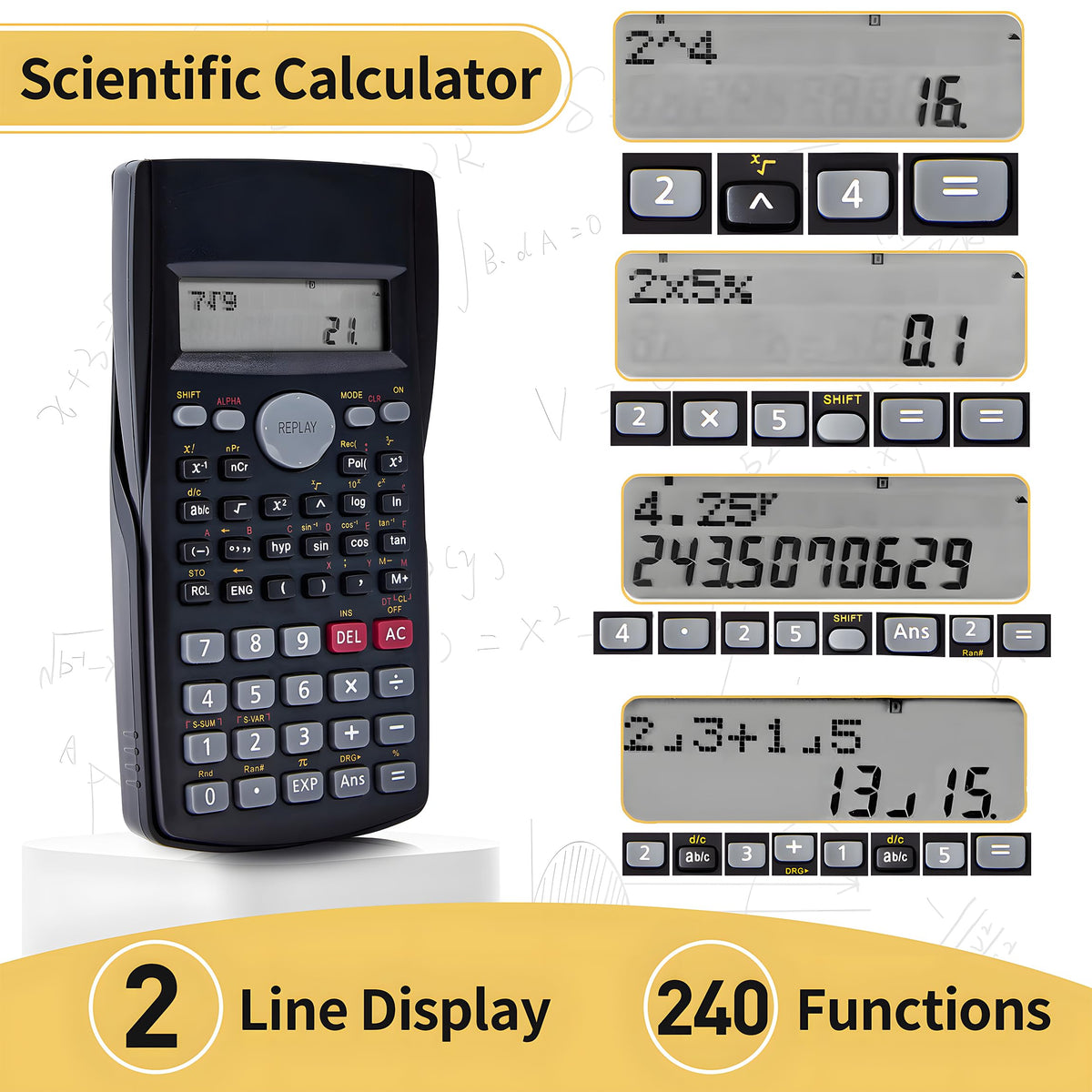 Calculadora Científica Transparente 2 Líneas con 240 Funciones paquete de 2 Unidades para Matemáticas Algebra Fracciones