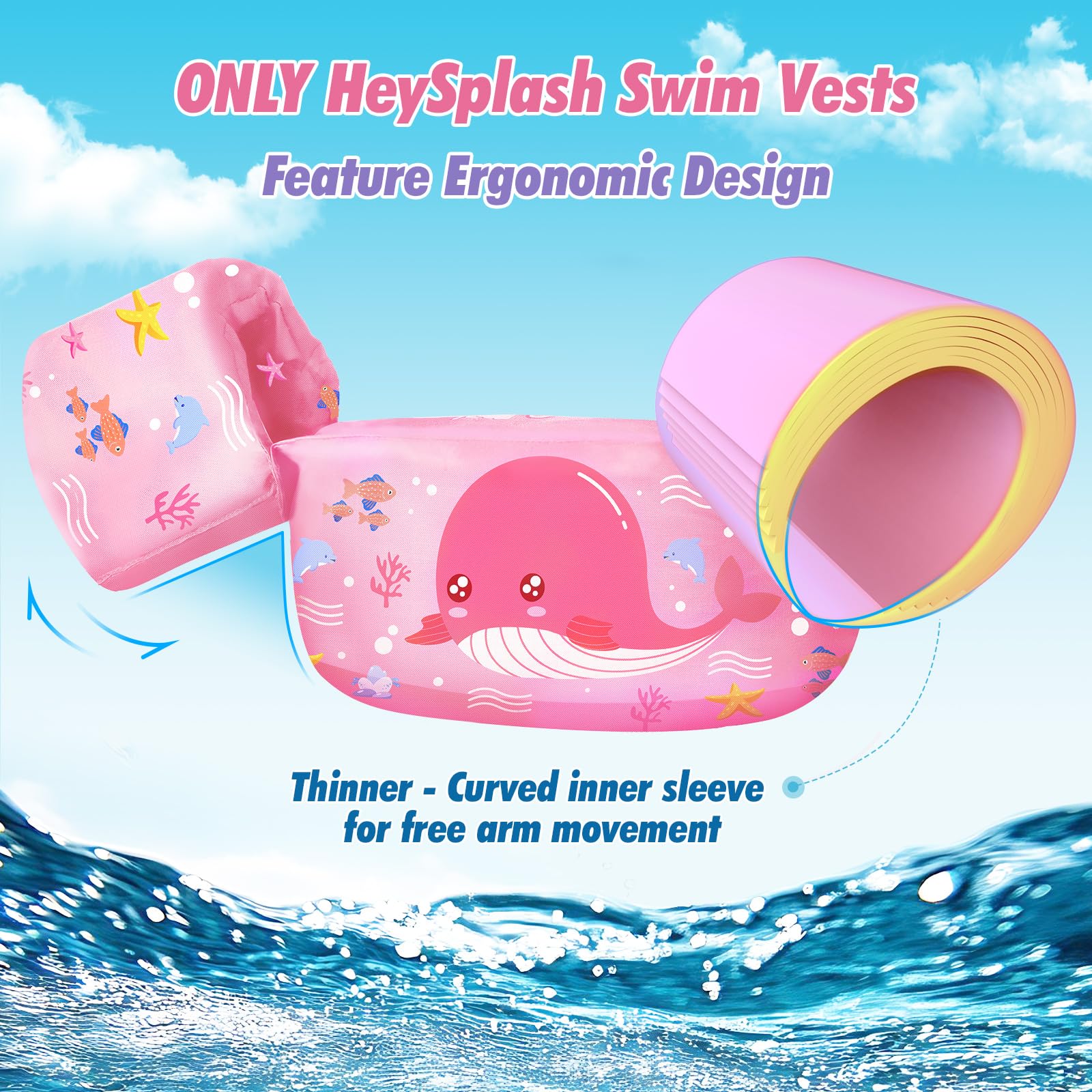 HeySplash Chaleco de natación para niños de 2 a 6 años, cinturón de natación seguro sin inflar cinturón de natación con cierre de seguridad de 20 – 50 libras