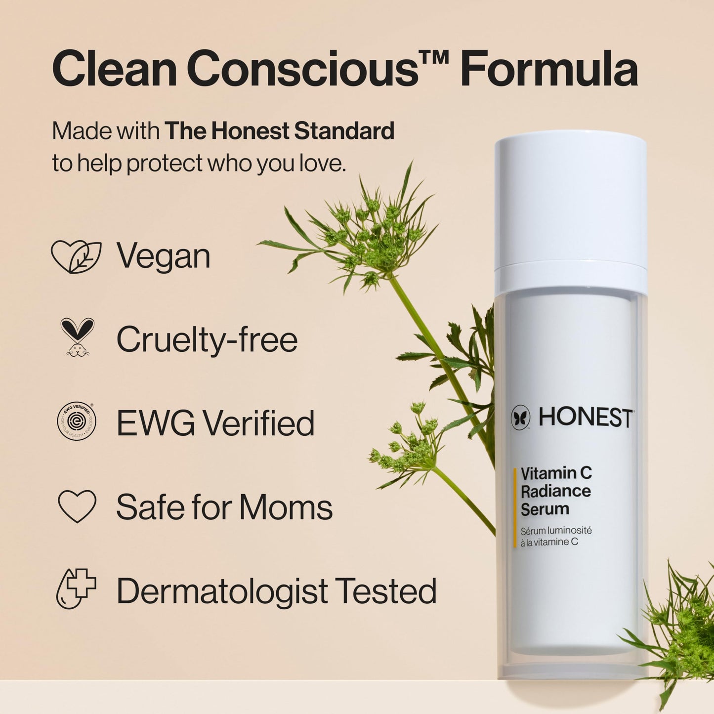 Honest Beauty suero de vitamina C con extractos de alcachofa y trébol | sin parabenos, dermatólogo probado, sin crueldad | 1.0 fl. oz.
