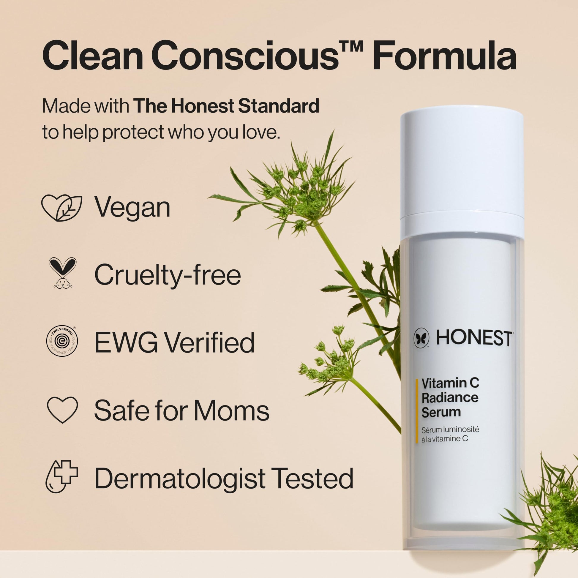 Honest Beauty suero de vitamina C con extractos de alcachofa y trébol | sin parabenos, dermatólogo probado, sin crueldad | 1.0 fl. oz.