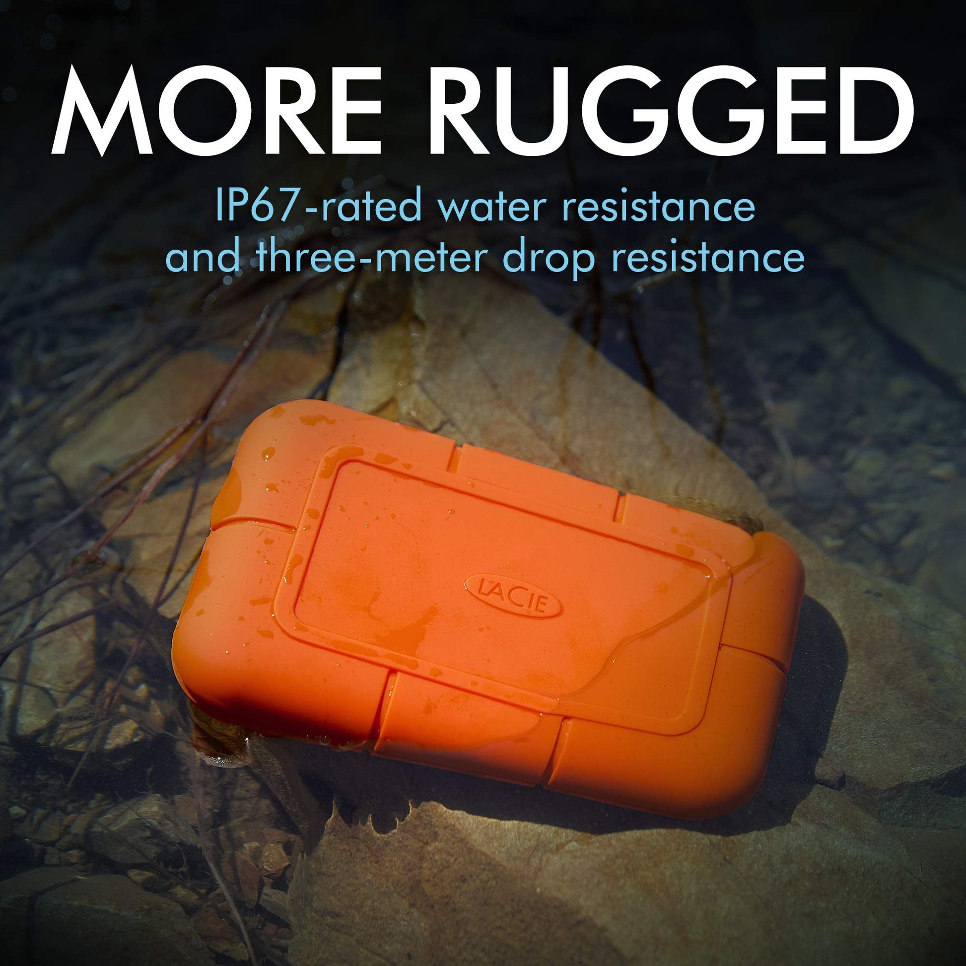 LaCie Rugged SSD 500GB Solid State Drive — USB-C USB 3.2 NVMe speeds up to 1050MB/s, IP67 Water Resistant, 3m Drop resistant, Encryption, 5-year Warranty with Data Recovery, 1 Mo Adobe CC (STHR500800)