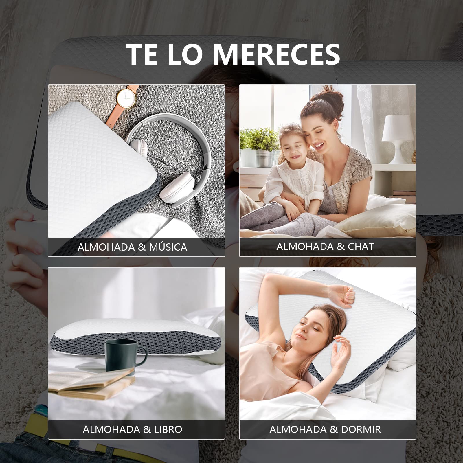 KTMOUW Almohada Memory Foam y Microfibras antiácaros e hipoalergénico Conductor de Temperatura, Ligero y Resistente