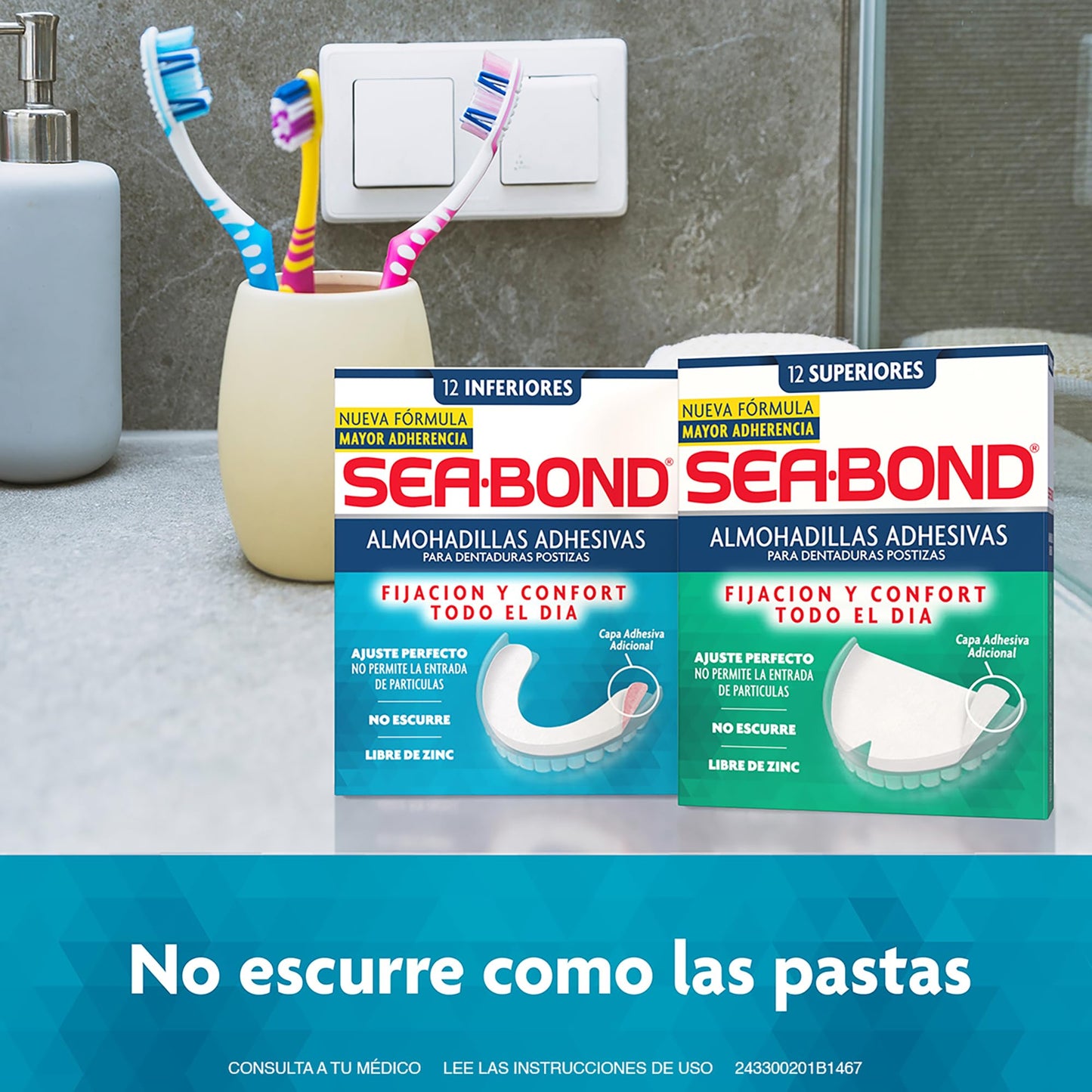 Kit Almohadilla Adhesiva para Dentaduras Postizas Inferiores Sea-Bond 6 Pack 12 Piezas Cada Una