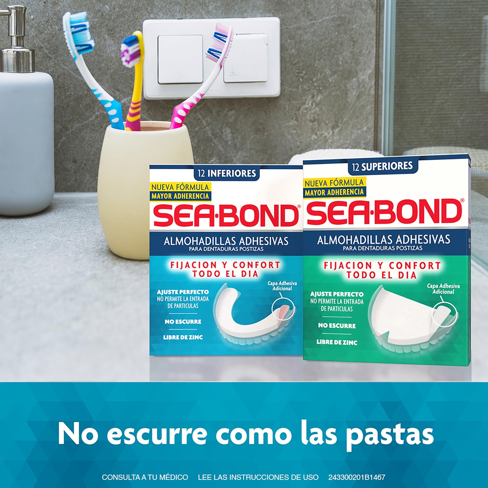 Kit Almohadilla Adhesiva para Dentaduras Postizas Inferiores Sea-Bond 6 Pack 12 Piezas Cada Una