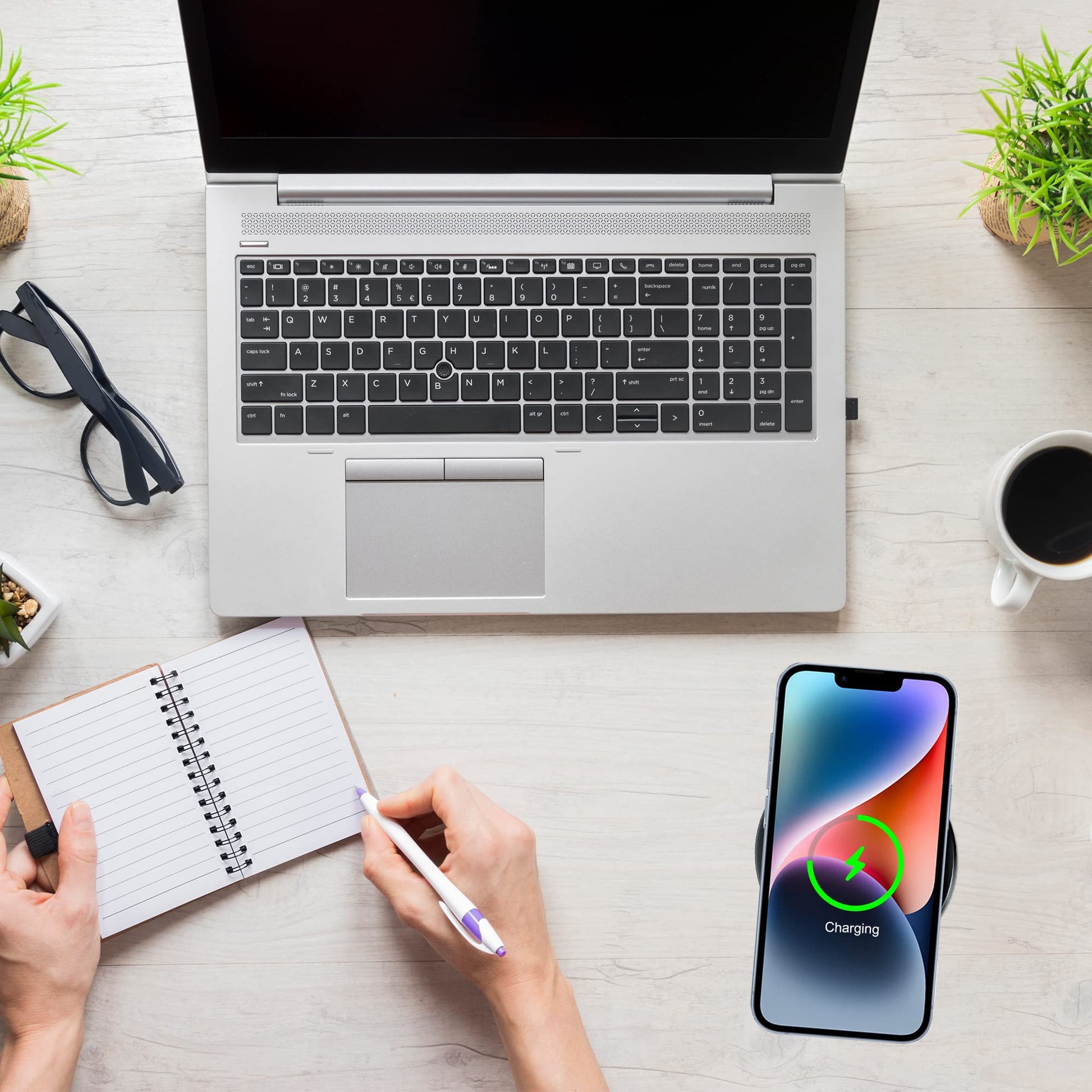 Cargador Inalámbrico Rápido, 15W Desk Wireless Charger Pad con Indicador Autoadaptativo Base Carga Inalambrica para iPhone 15/14/13/12/11/, AirPods/Samsung/Huawei/XiaoMi (No Adaptador de AC)