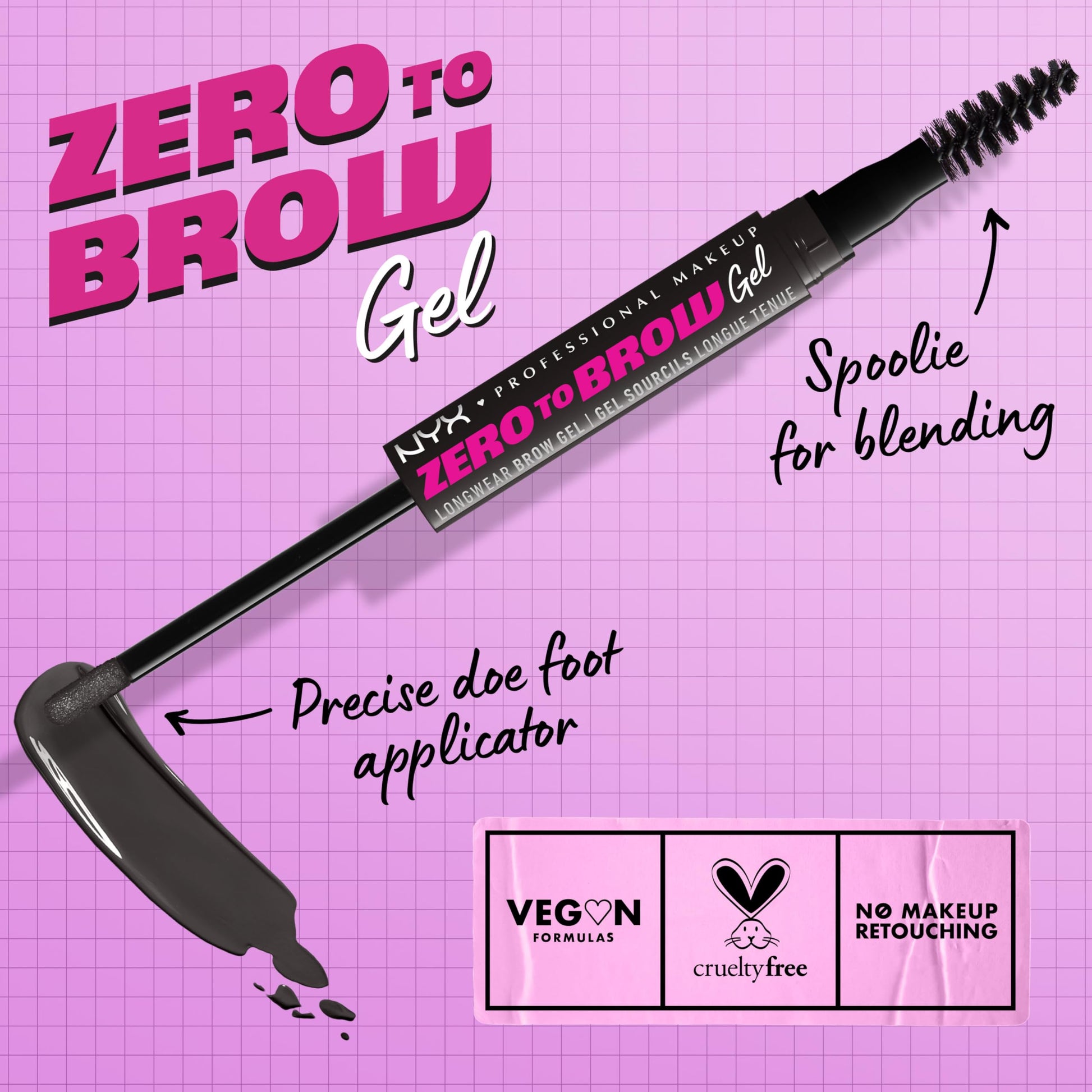 NYX Professional Makeup, Zero To Brow, Gel de Cejas con Color, Tono Black