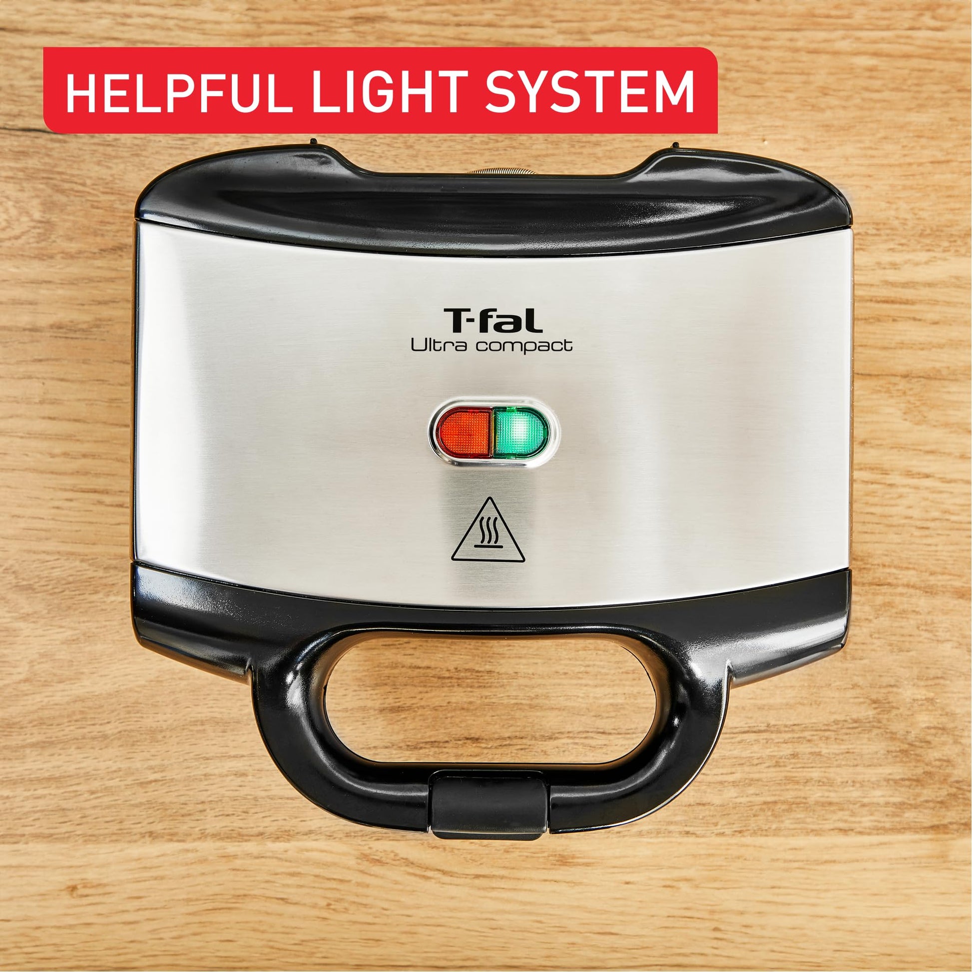Sandwichera T-fal Ultra Compact Acero Inoxidable Antiadherente con Luz LED