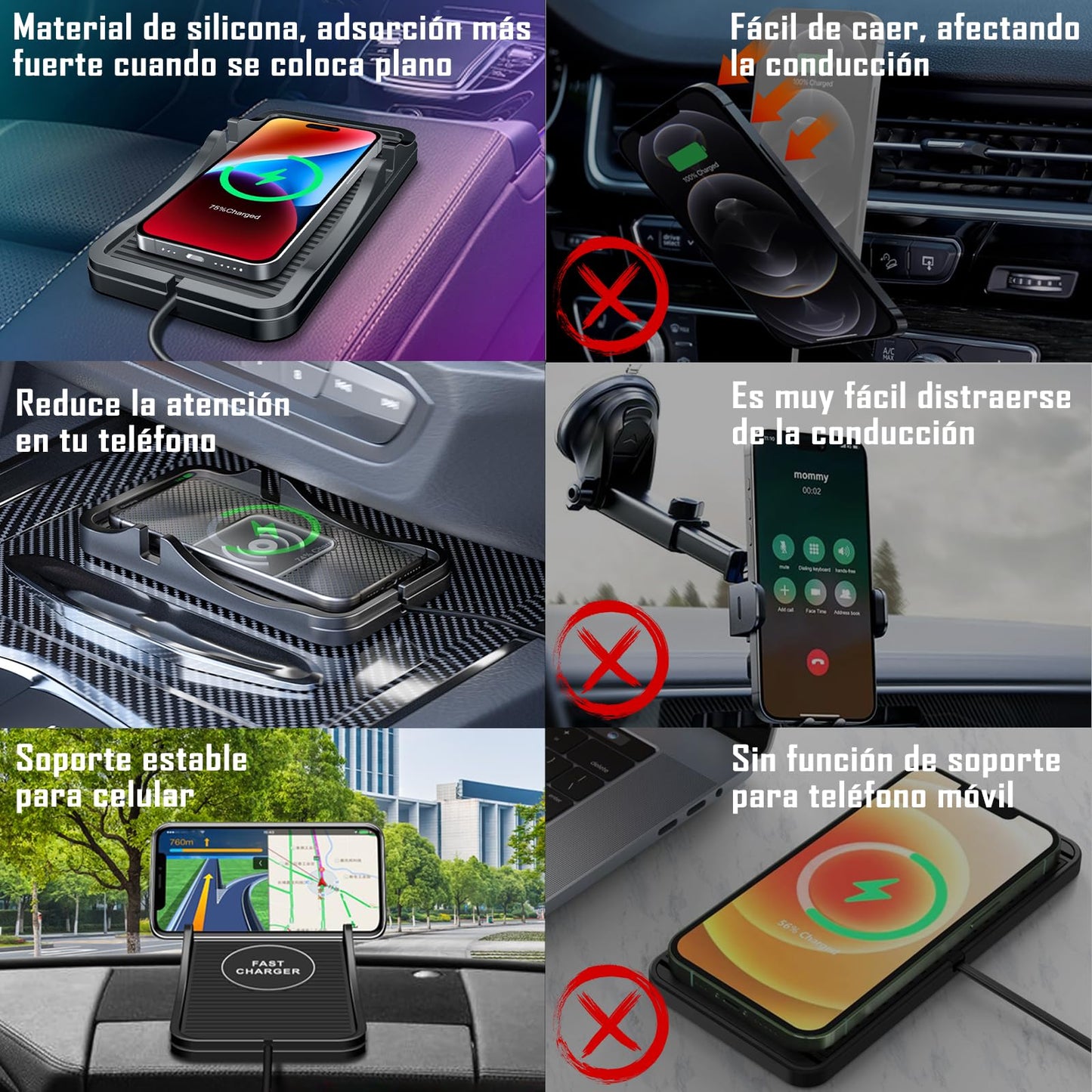 IOPDXZW Base de Carga inalámbrica para Auto,15 W Cargador inalambrico automovil tapete, Almohadilla de Carga inalámbrica para Auto para teléfonos móviles y Auriculares con Carga inalámbrica