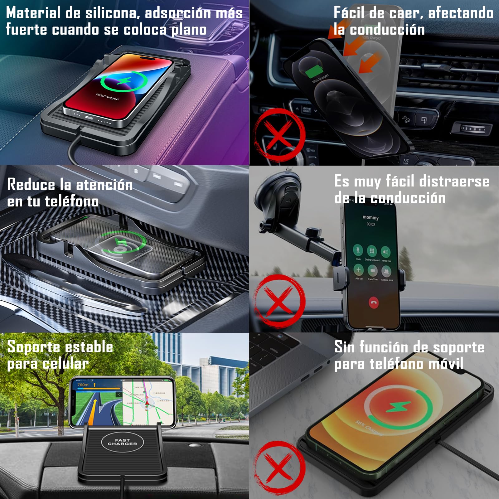 IOPDXZW Base de Carga inalámbrica para Auto,15 W Cargador inalambrico automovil tapete, Almohadilla de Carga inalámbrica para Auto para teléfonos móviles y Auriculares con Carga inalámbrica