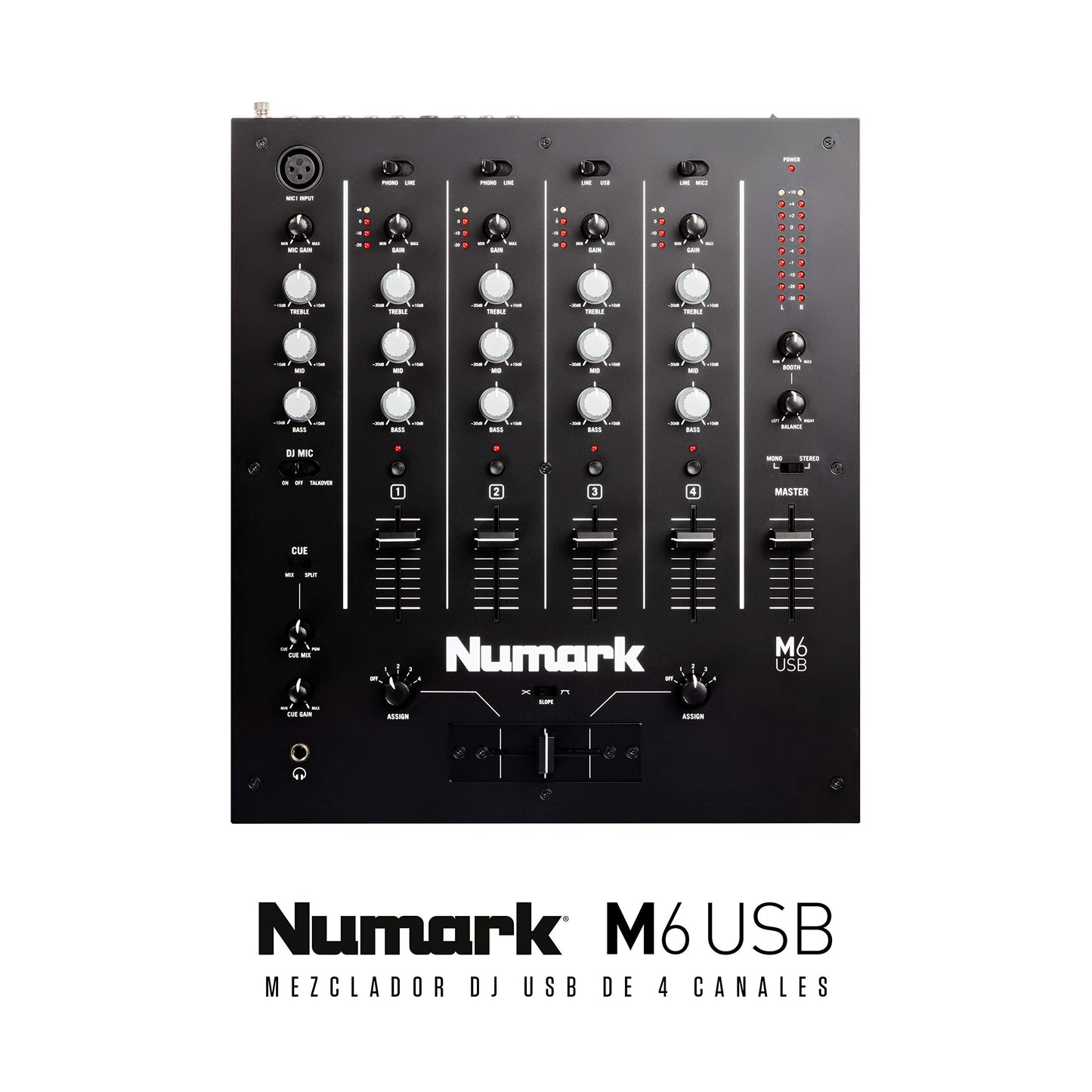 Mezclador DJ Numark M6 USB con Interfaz de Audio Integrada y Crossfader Reemplazable