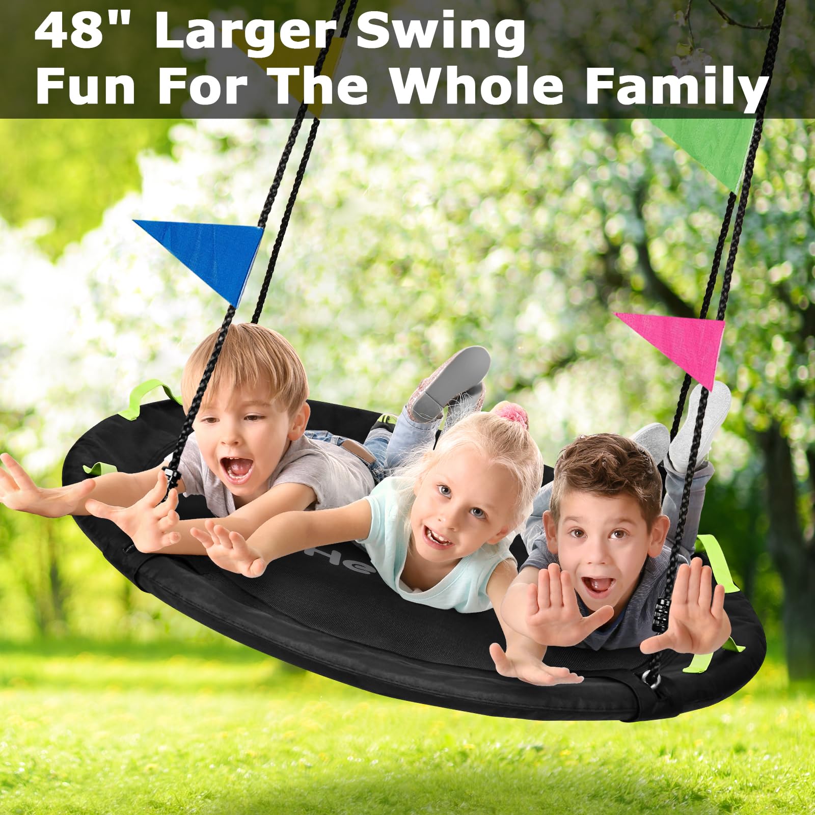 HeyZoo - Columpio de árbol de 48 pulgadas, platillo más grande para toda la familia, capacidad de peso de 900 libras, con correas ajustables para colgar, para patio trasero al aire última