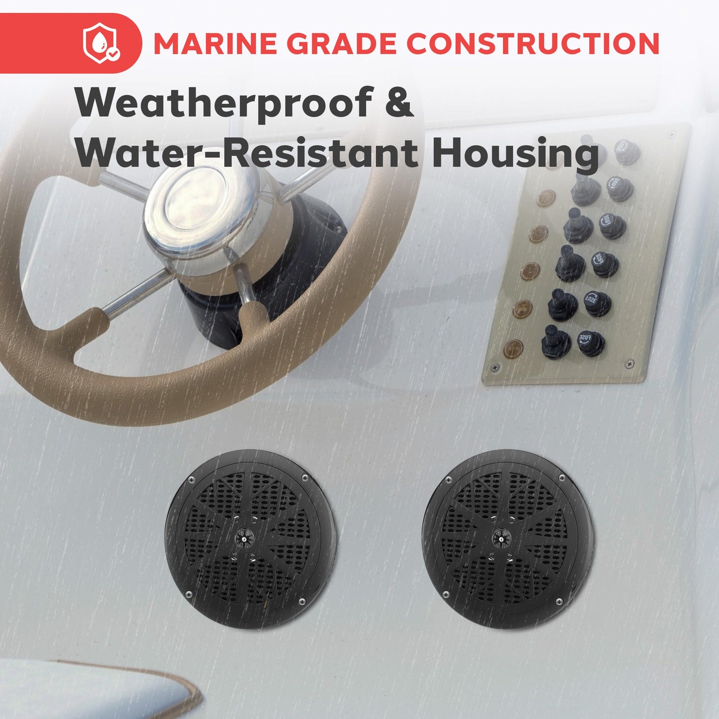 Bocinas Marinas Pyle Negro 6.5 Pulgadas Resistente al Agua 120 Watts Sistema Estéreo Exteriores 2 Vías
