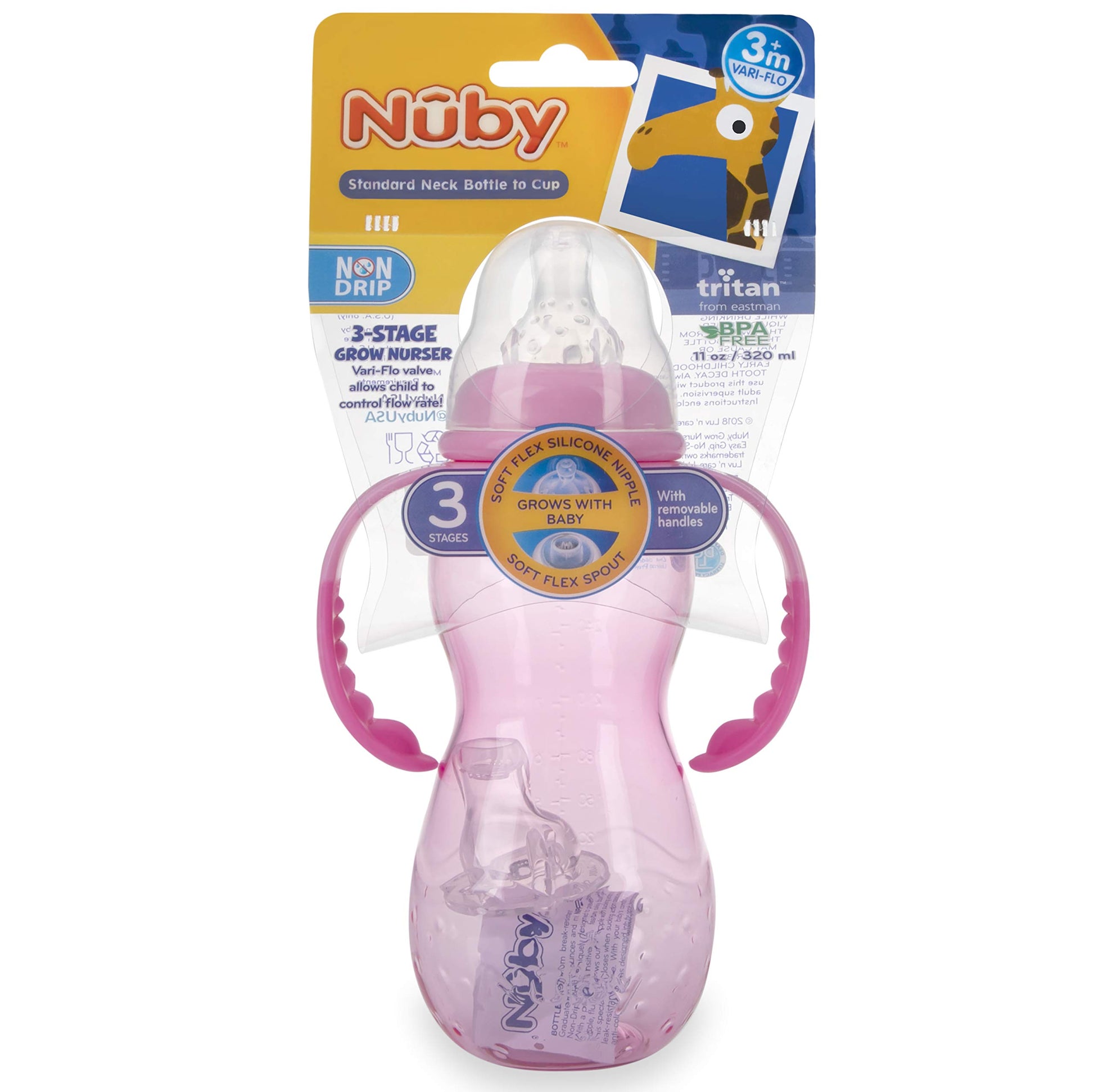 Botella Evolutiva Antiderrame Nuby Transparente Ultra Resistente de Tritán, 10 Oz