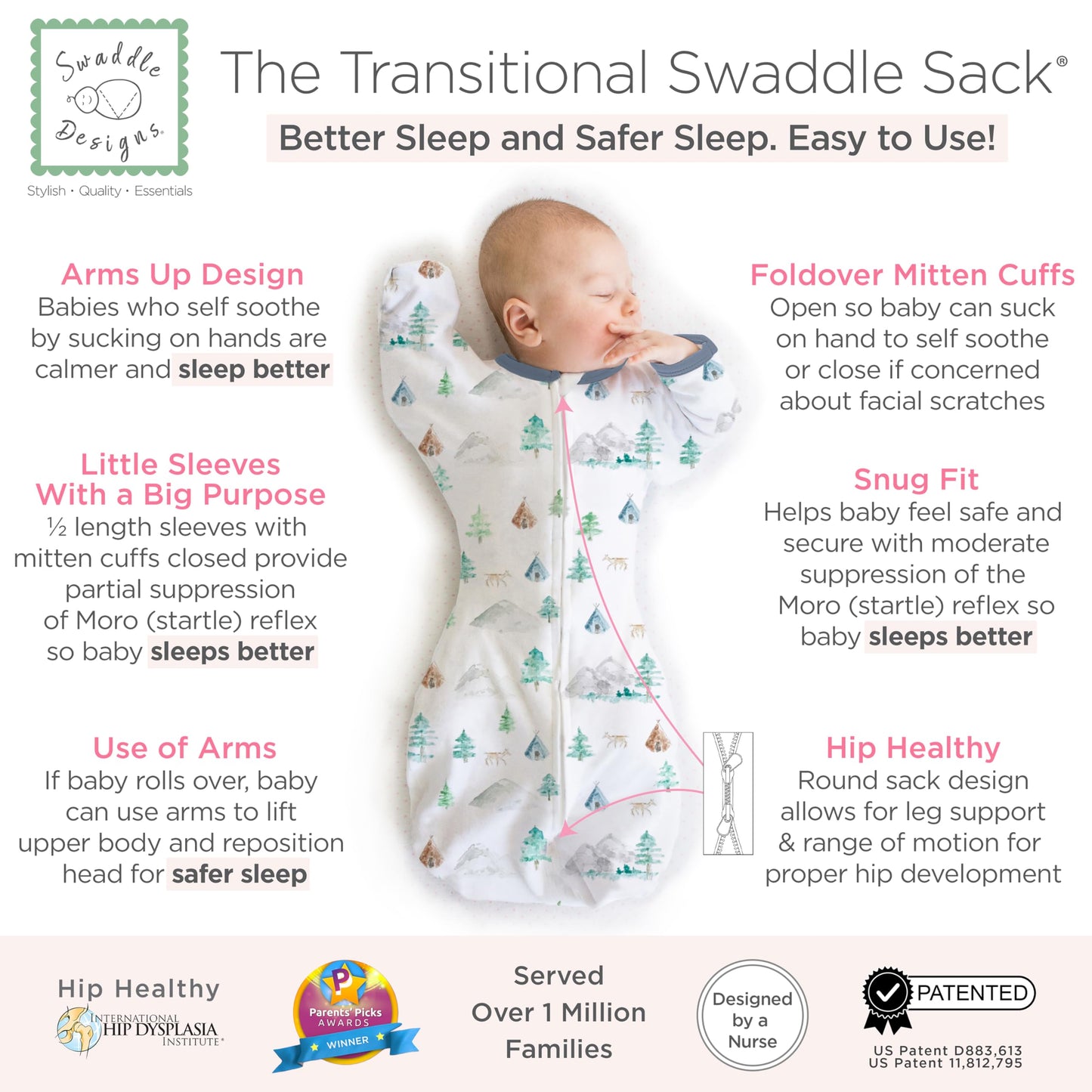 SwaddleDesigns - Saco de Envolver transicional, Mangas de Media Longitud y puños de manopla, para la transición del recién Nacido al Saco de Dormir del bebé, Manta portátil, 6-9 Meses, 20-24 Libras,