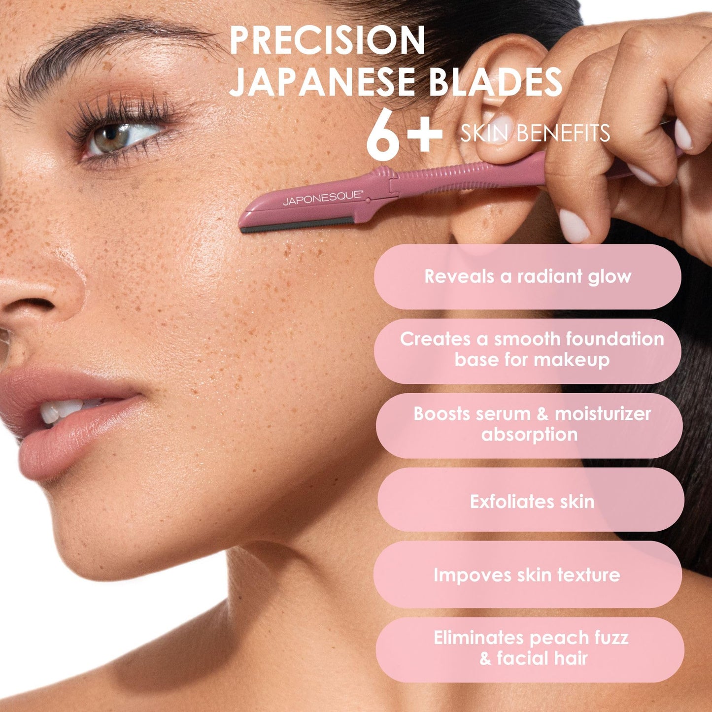 Maquinillas de Afeitar Faciales JAPONESQUE Rosadas para Exfoliación y Depilación Fina