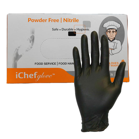 Ichef guante 100 unidades de servicio de alimentos guantes de nitrilo para manipulación de alimentos, color negro sin polvo (XL)