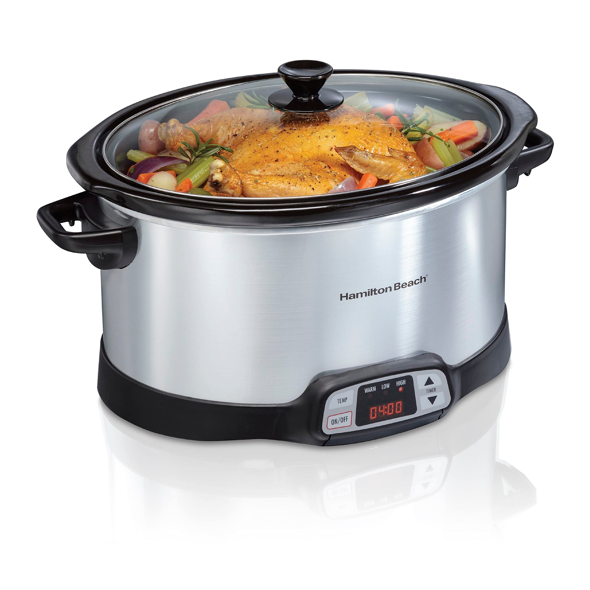 Hamilton Beach 33480 Olla lenta programable con tres ajustes de temperatura, 8 cuartos de galón, plata