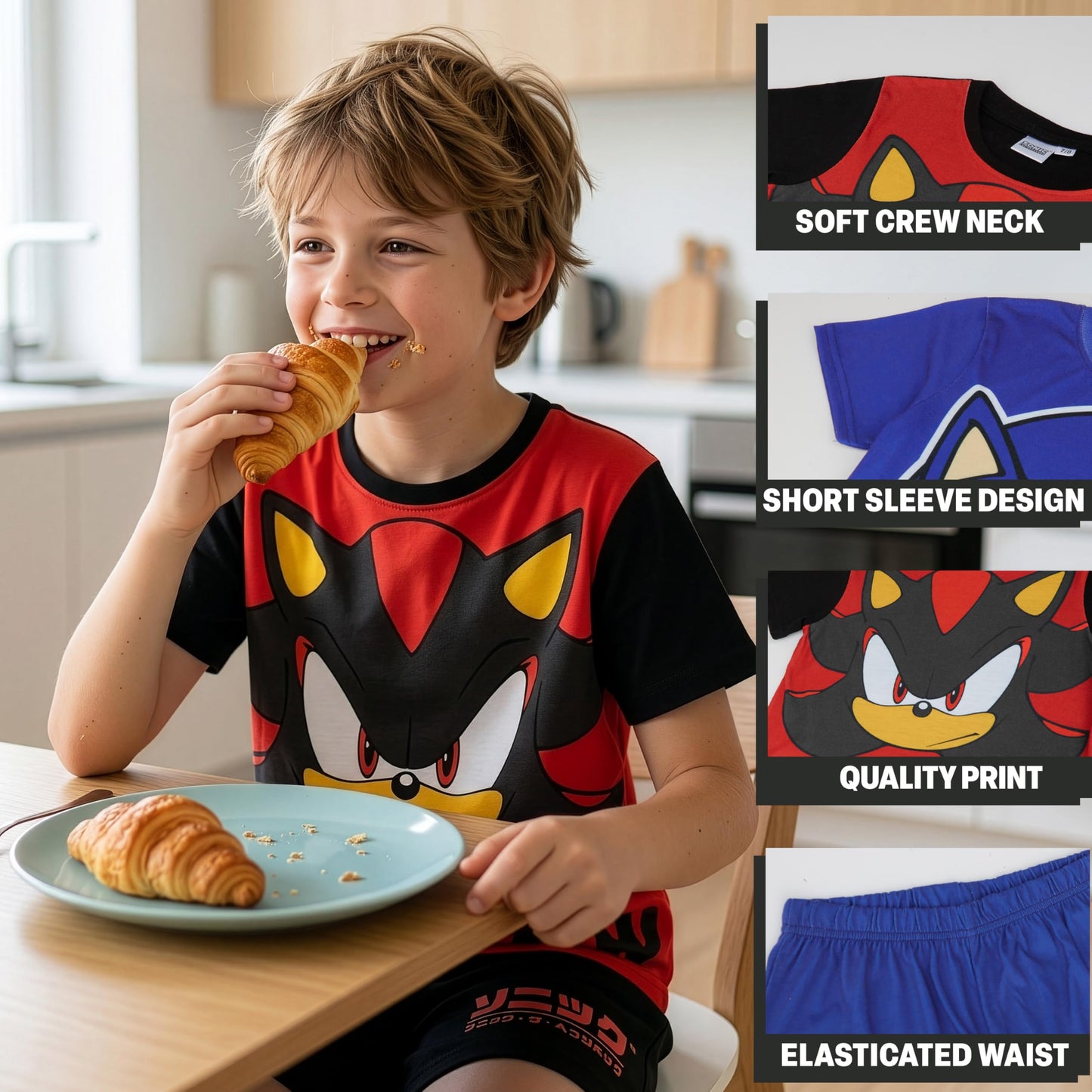Get Trend Conjunto de pijama de Sonic the Hedgehog para niños, 4 piezas, camiseta de manga corta y pantalones cortos, pijama de verano suave para niños, regalos para gamers (5-6 años, paquete de 2 de